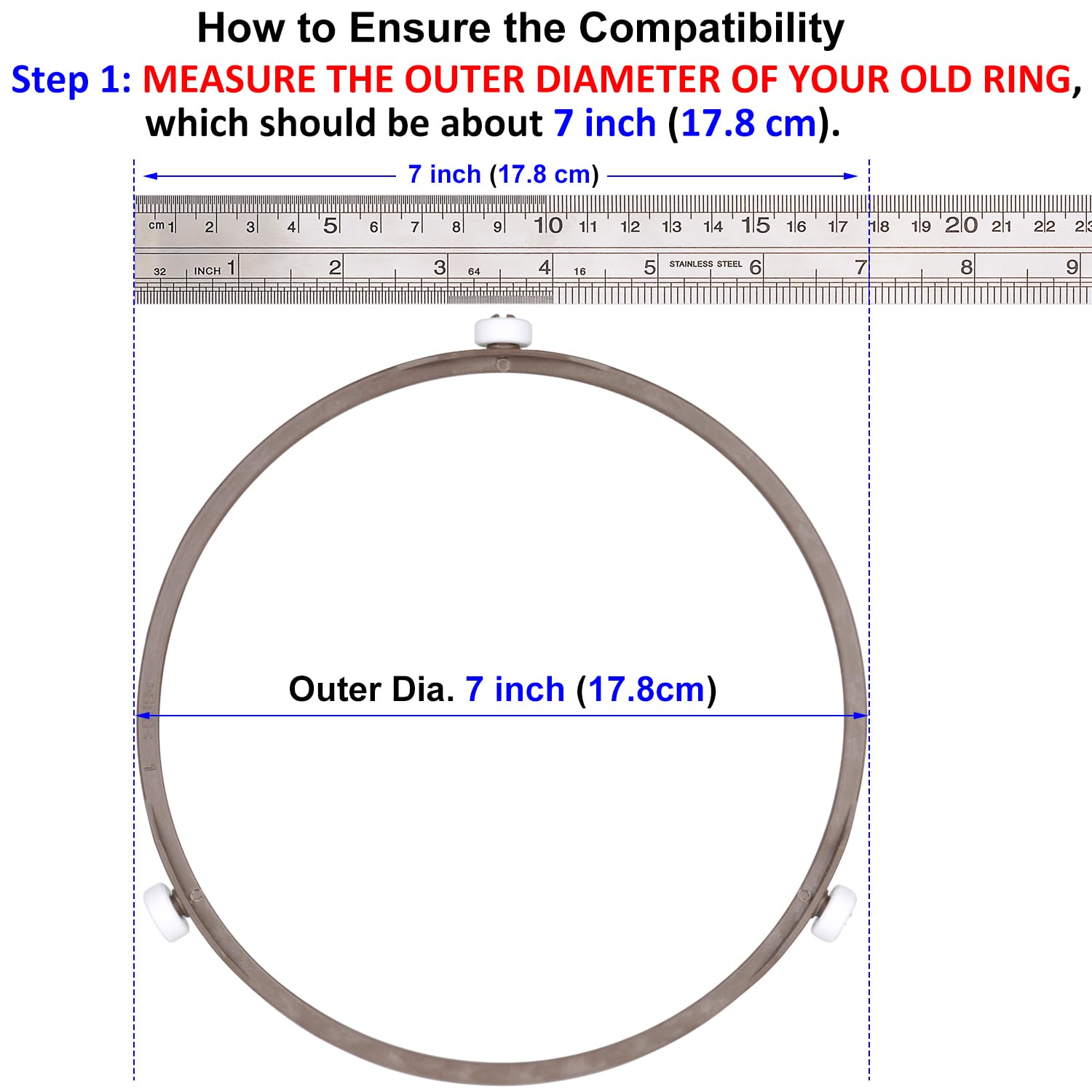 Jolaxy 7'' Microwave Turntable Ring with 14 mm Rollers  Microwave Oven Tray Support  Glass Plate Rotating Roller Ring  Ring Outer Diameter 7 inches (17.8 cm)  Roller Height 14 mm