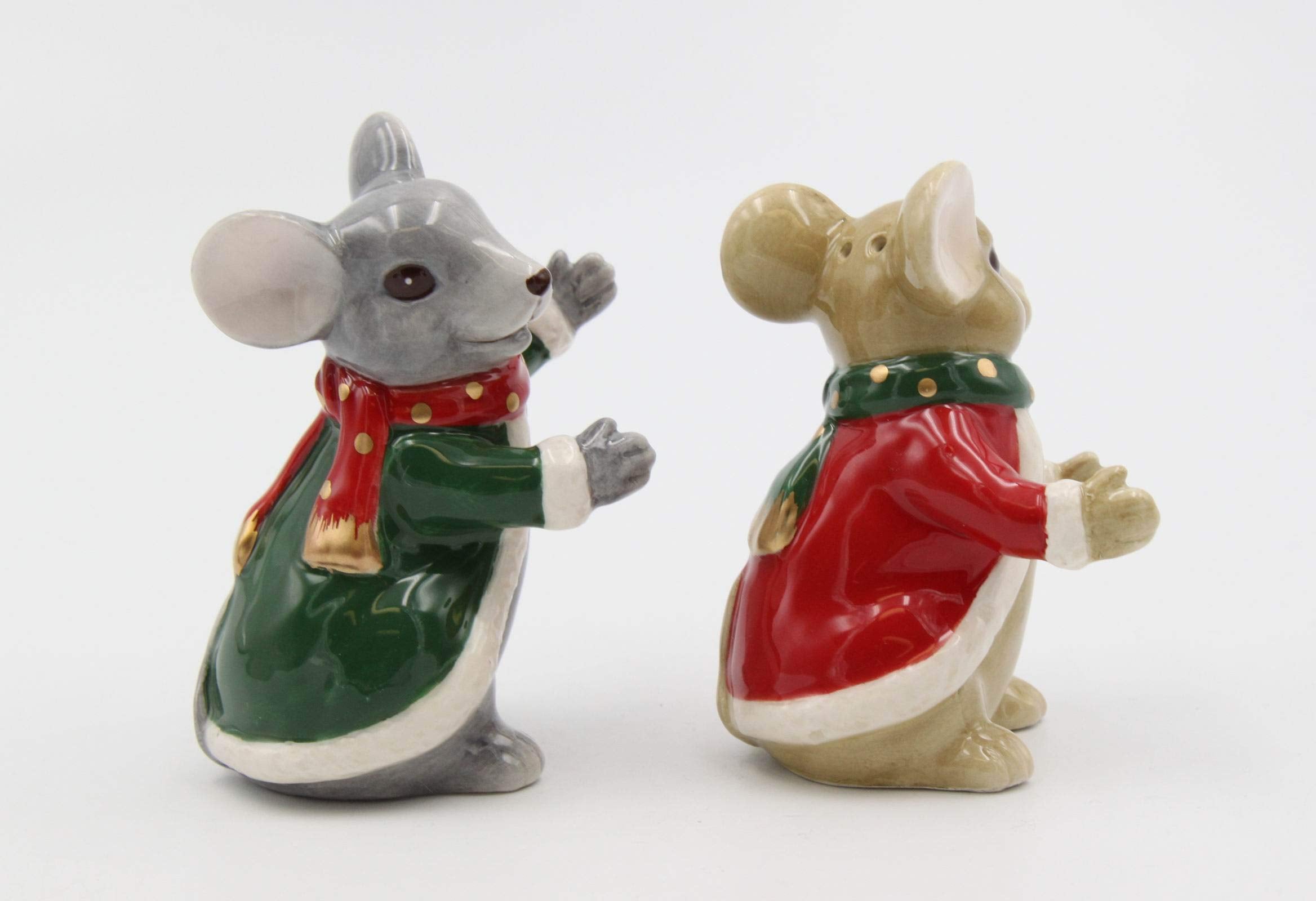 Fine Ceramic Christmas Holidays Mouse Couple Hugging Salt & Pepper Shakers Set, 3-3/8'' H