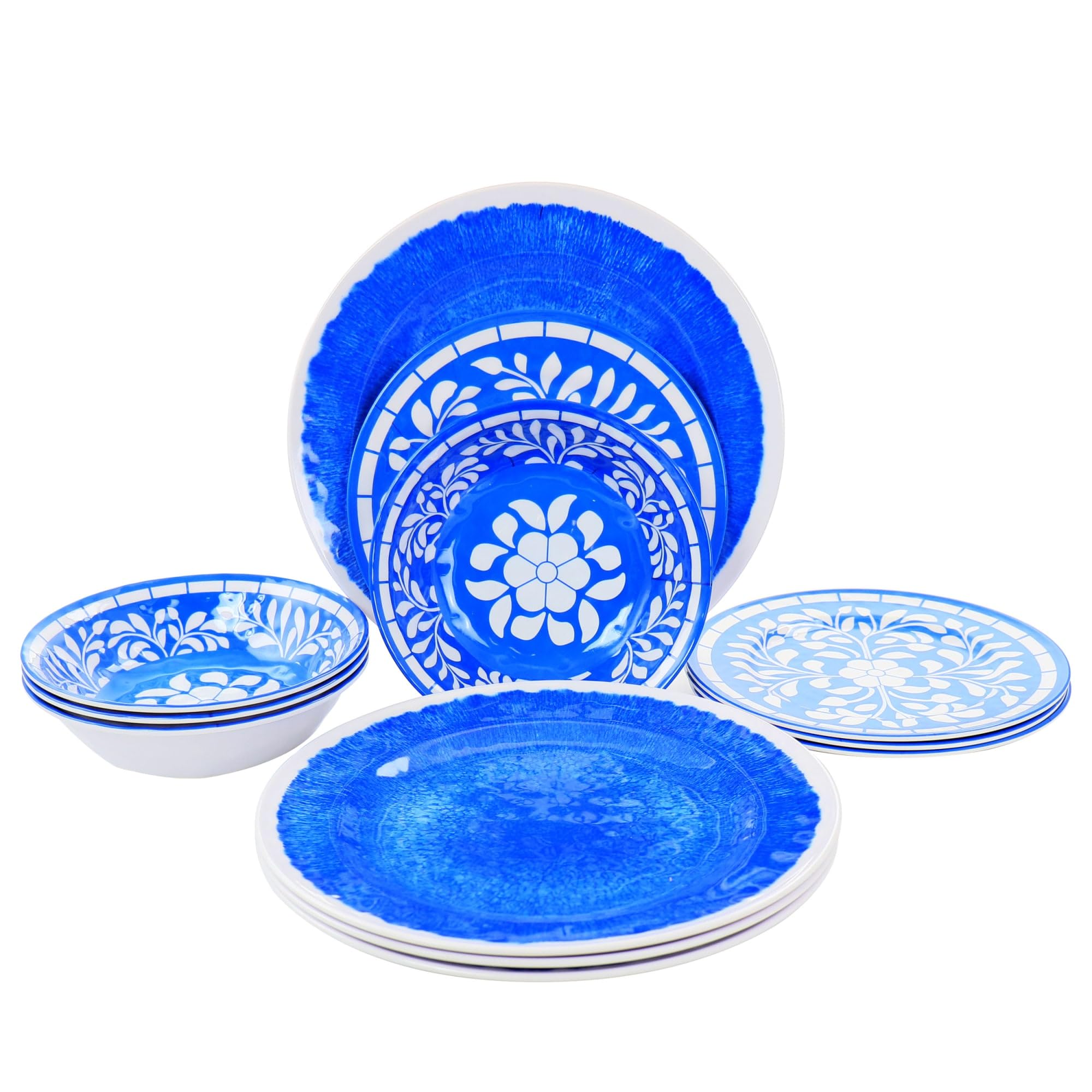 Elama EL-N Elly Collection Melamine Dinnerware Set, 12 Piece, Blue