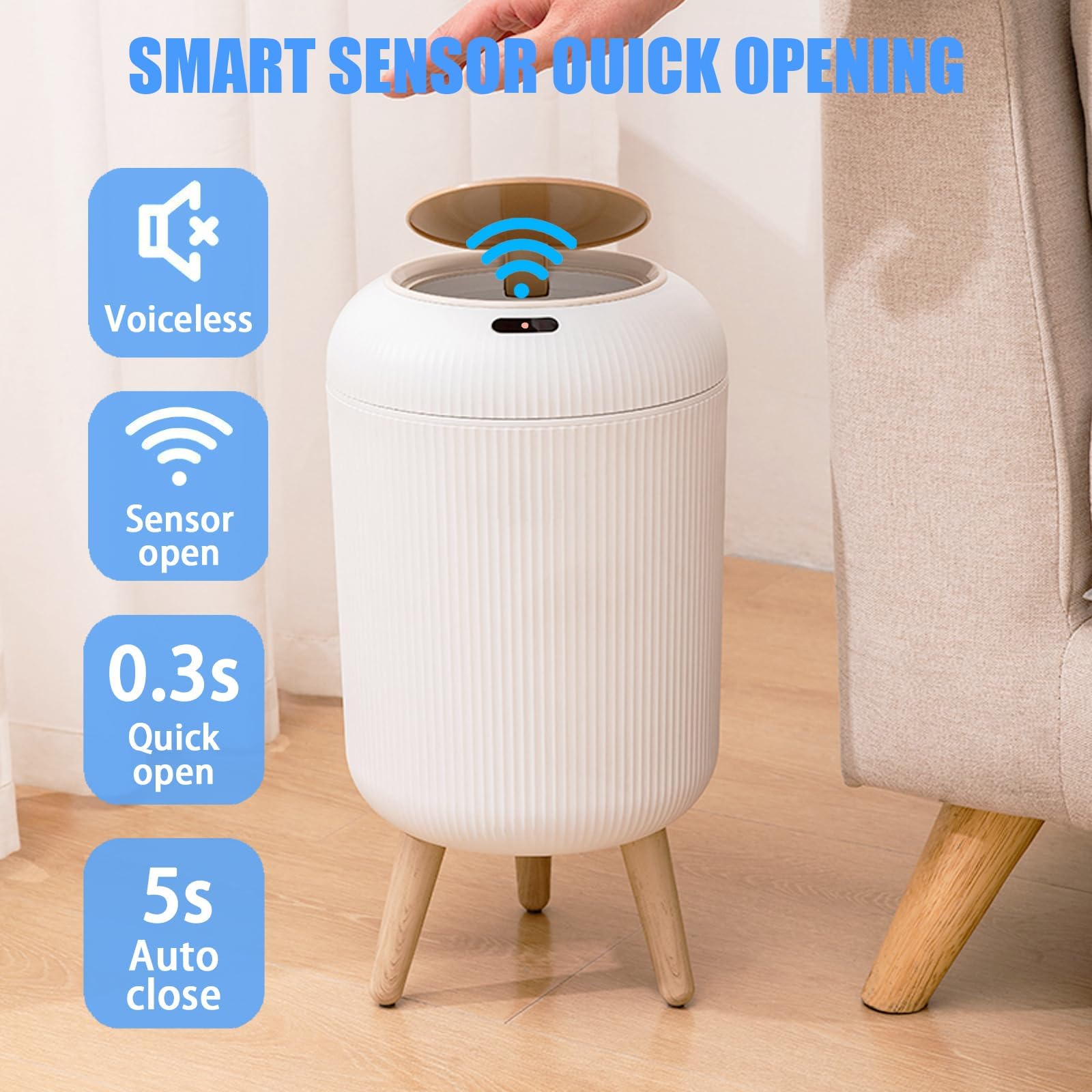 Uralfa Motion Sensor Trash Can With Lid, 3 Gallon / 11 L Automatic Bathroom Trash Can, Touchless Trash Bin, Smart Plastic Garbag
