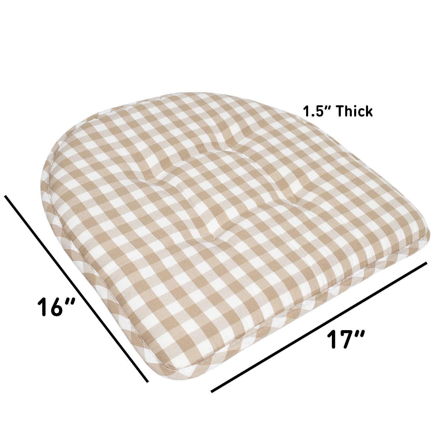 Sweet Home Collection Chair Cushion Memory Foam Pads Tufted Slip Non Skid Rubber Back U-Shaped 17'' X 16'' Seat Cover, 6 Pack, C