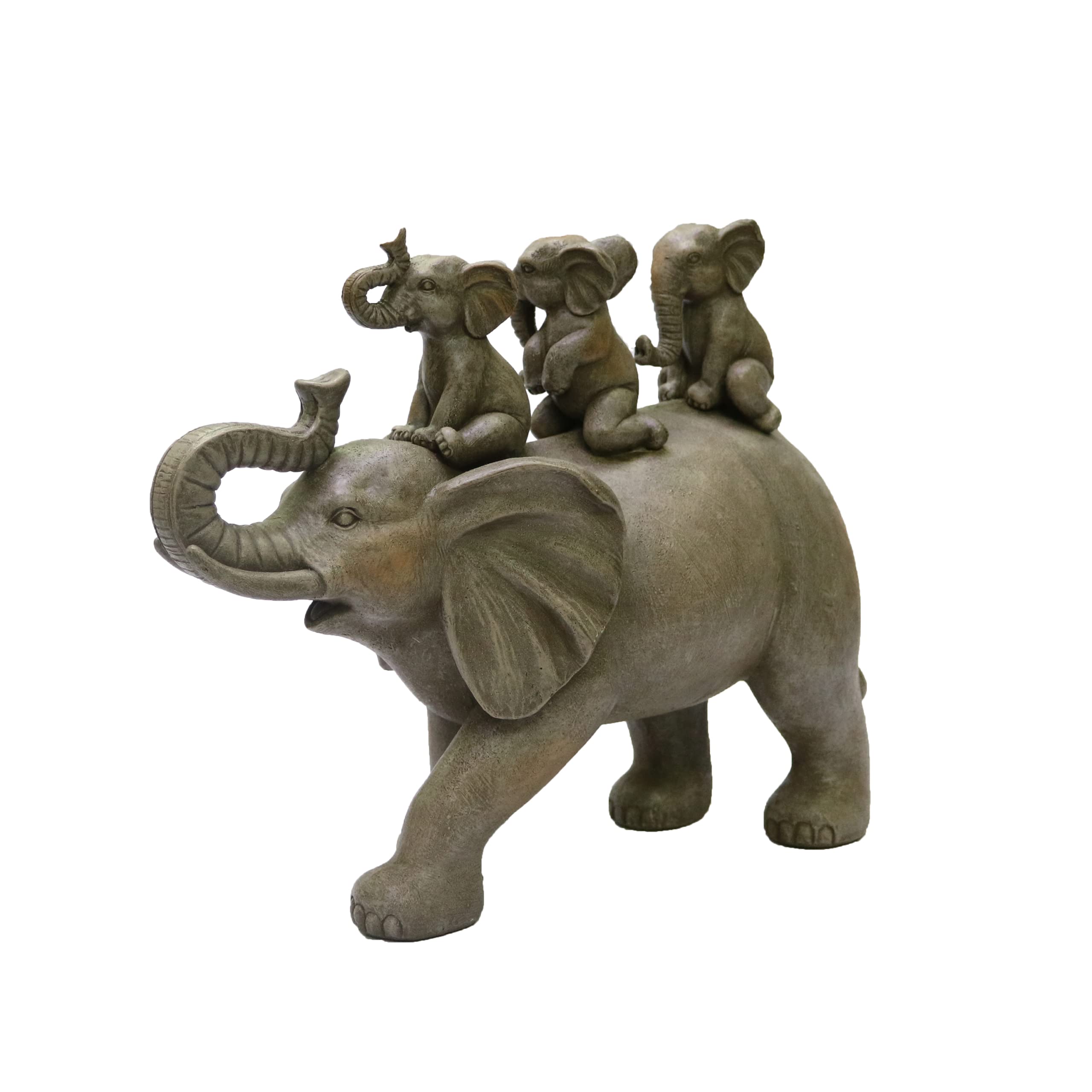 Natures Mark 8 H 3 Baby Elephants Riding an Elephant Resin Statue Figurine Home Decorative Accent Decor (Gray)