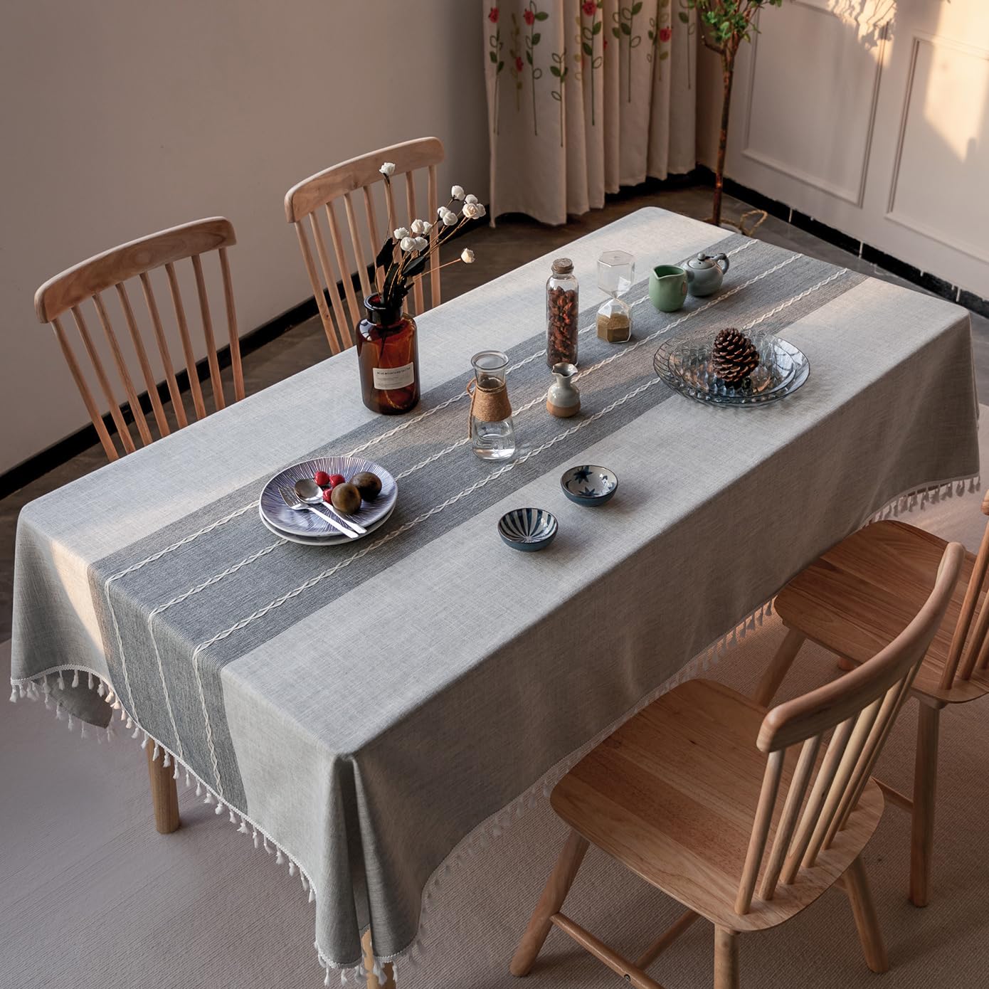Deep Dream Tablecloth, Embroidered Waterproof Table Cloth Cotton Linen Wrinkle Free Anti-Fading Tablecloths Dust-Proof Table Cov