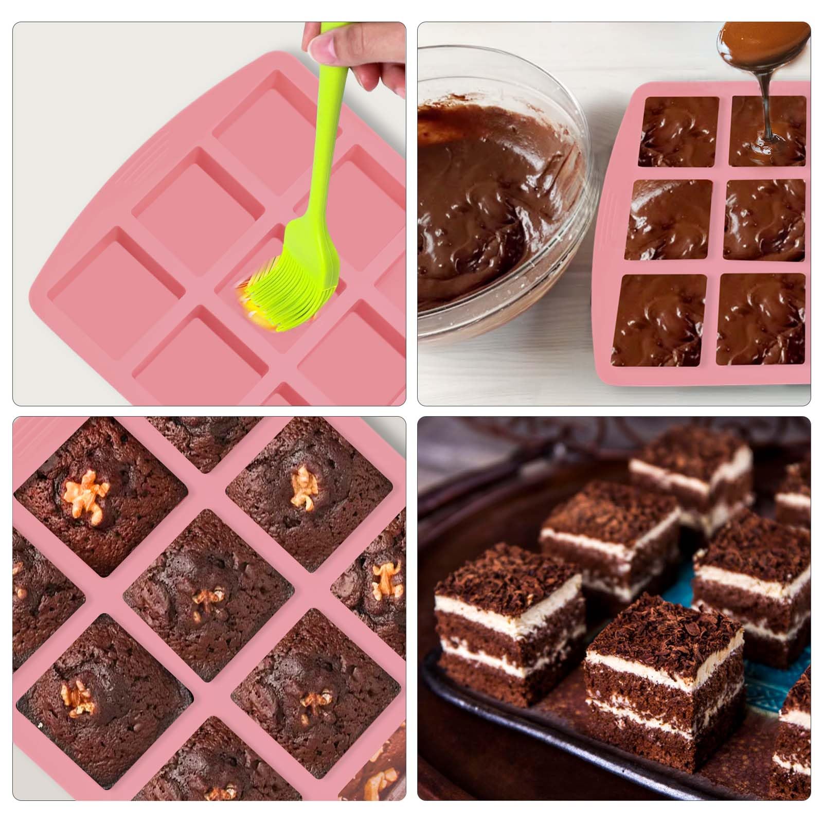 Vodolo Brownie Pan Set, 2 Nonstick Silicone Molds with Dividers, 12 Cavity, Red, Model 1