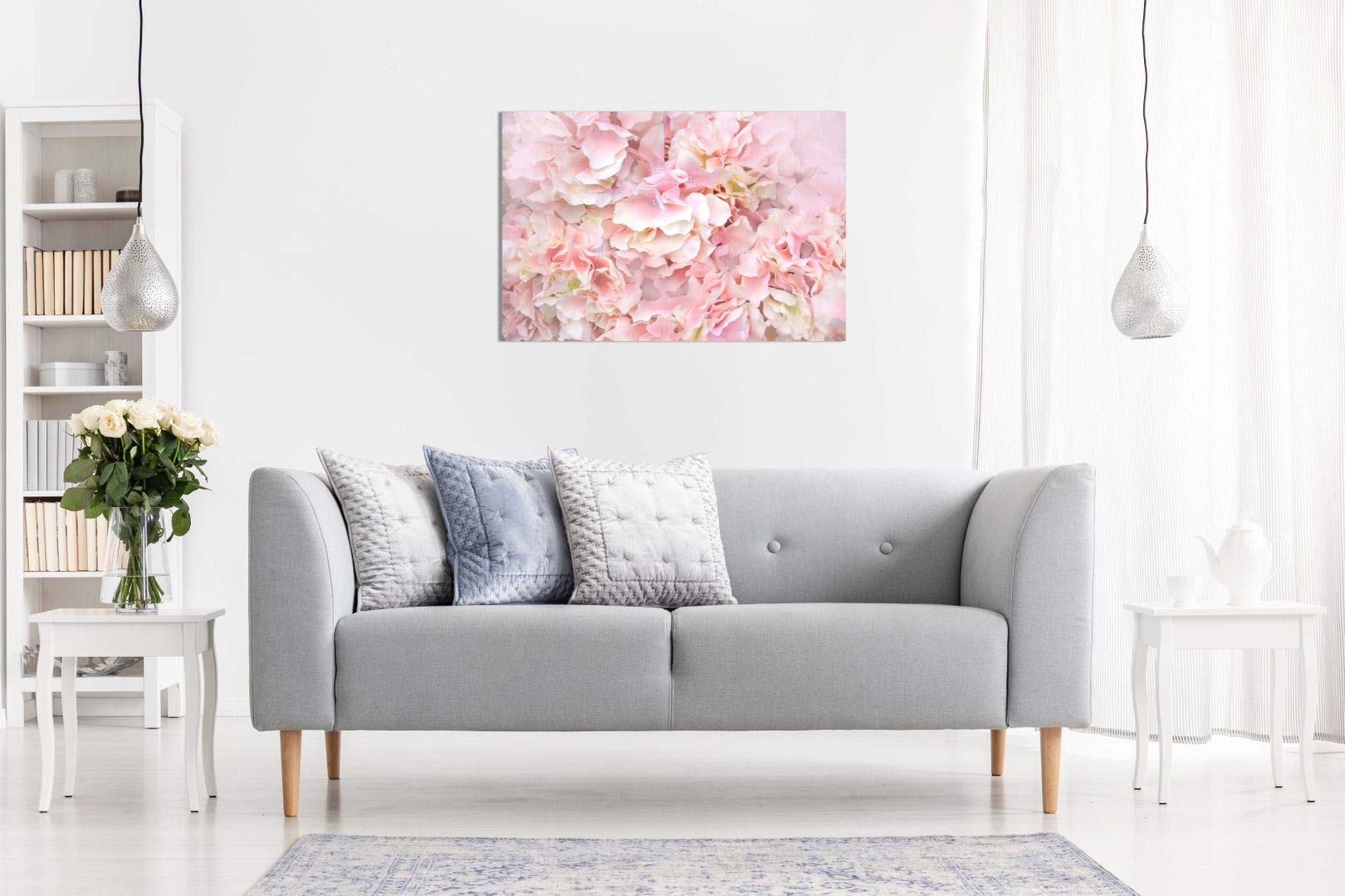 Pastel Pink Flowers Floral Canvas Wall Art Picture Print (12X8)