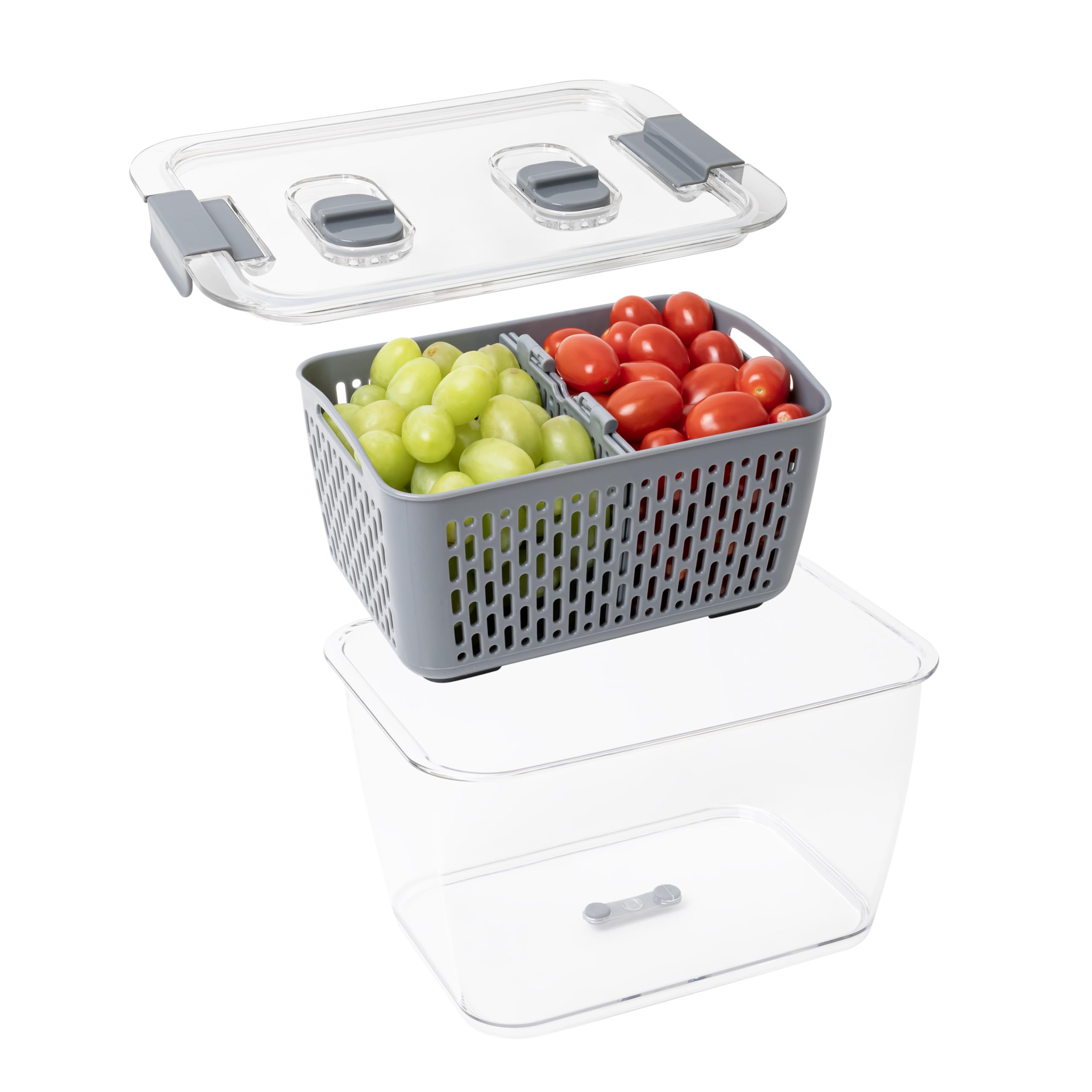 Kitchen Spaces Colander Food Storage Containers For Fridge, Gray, Variety Pack, 3 Sizes