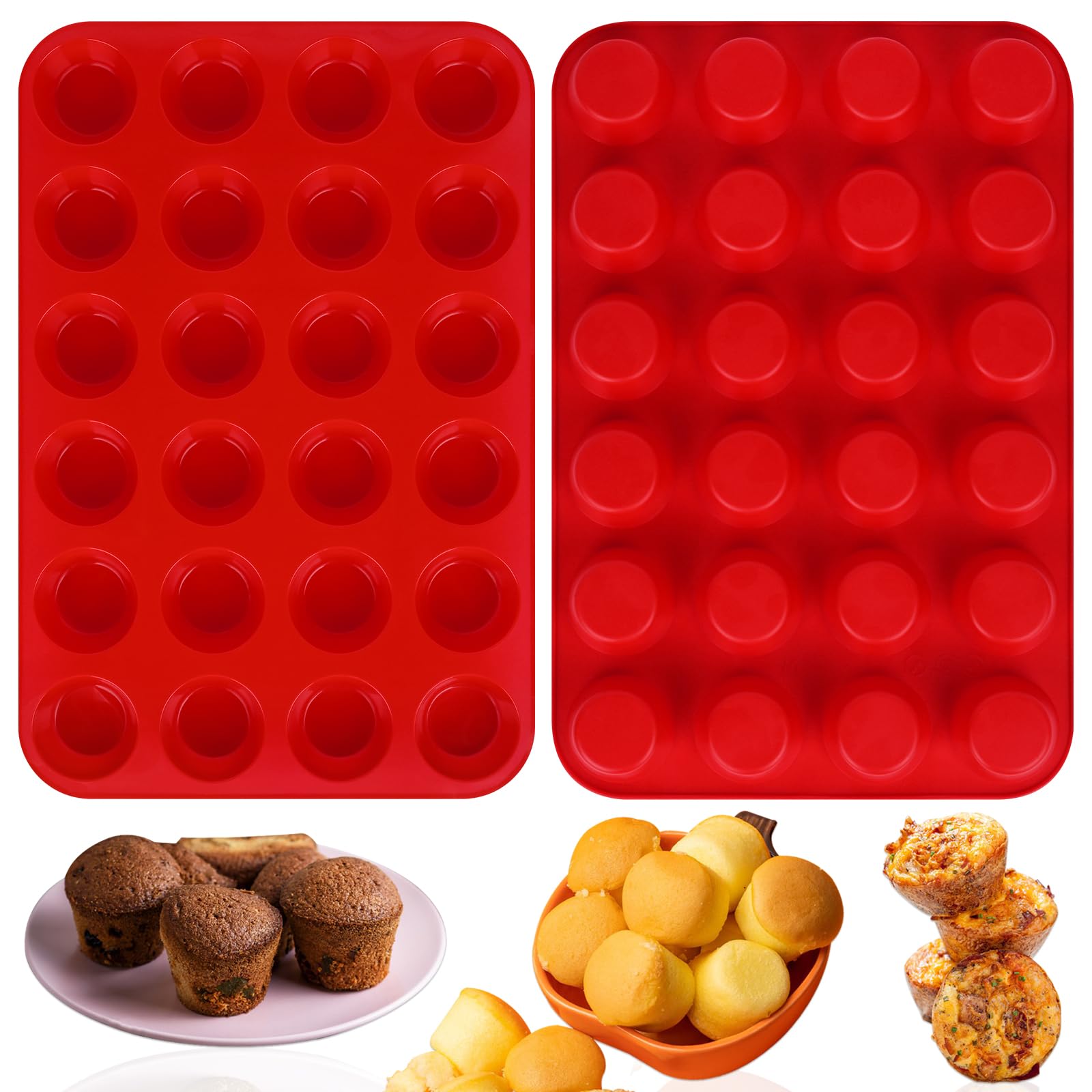 Sakolla Silicone Muffin Pan - 24-Cup Silicone Egg Bite Molds - Non-Stick Silicone Molds For Making Custard, Chocolate, Cupcakes,