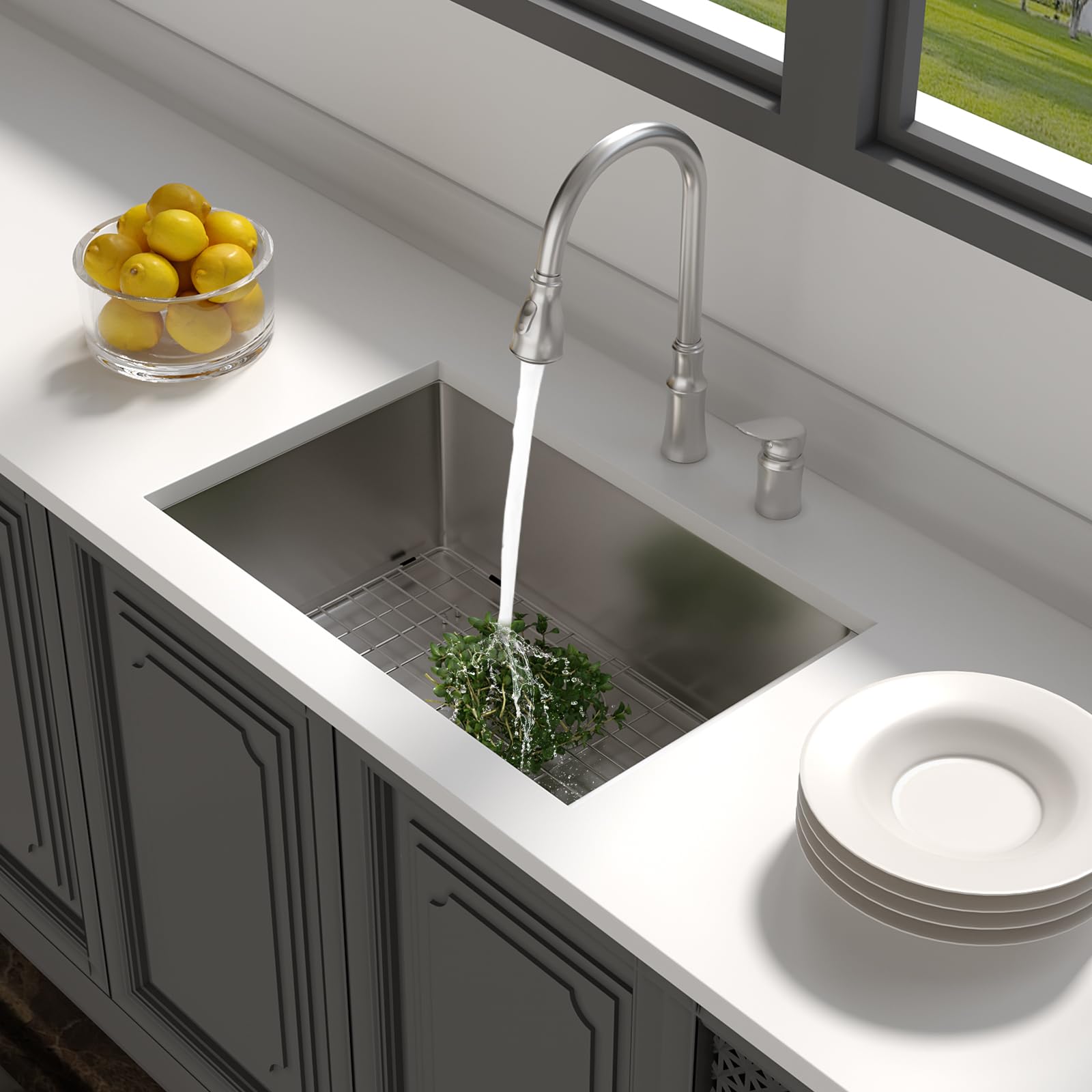 27 Undermount Sink - Lordear 27 Inch Kitchen Sink Undermount Deep Single Bowl 16 Gauge Stainless Steel R10 Round Corner Under Co