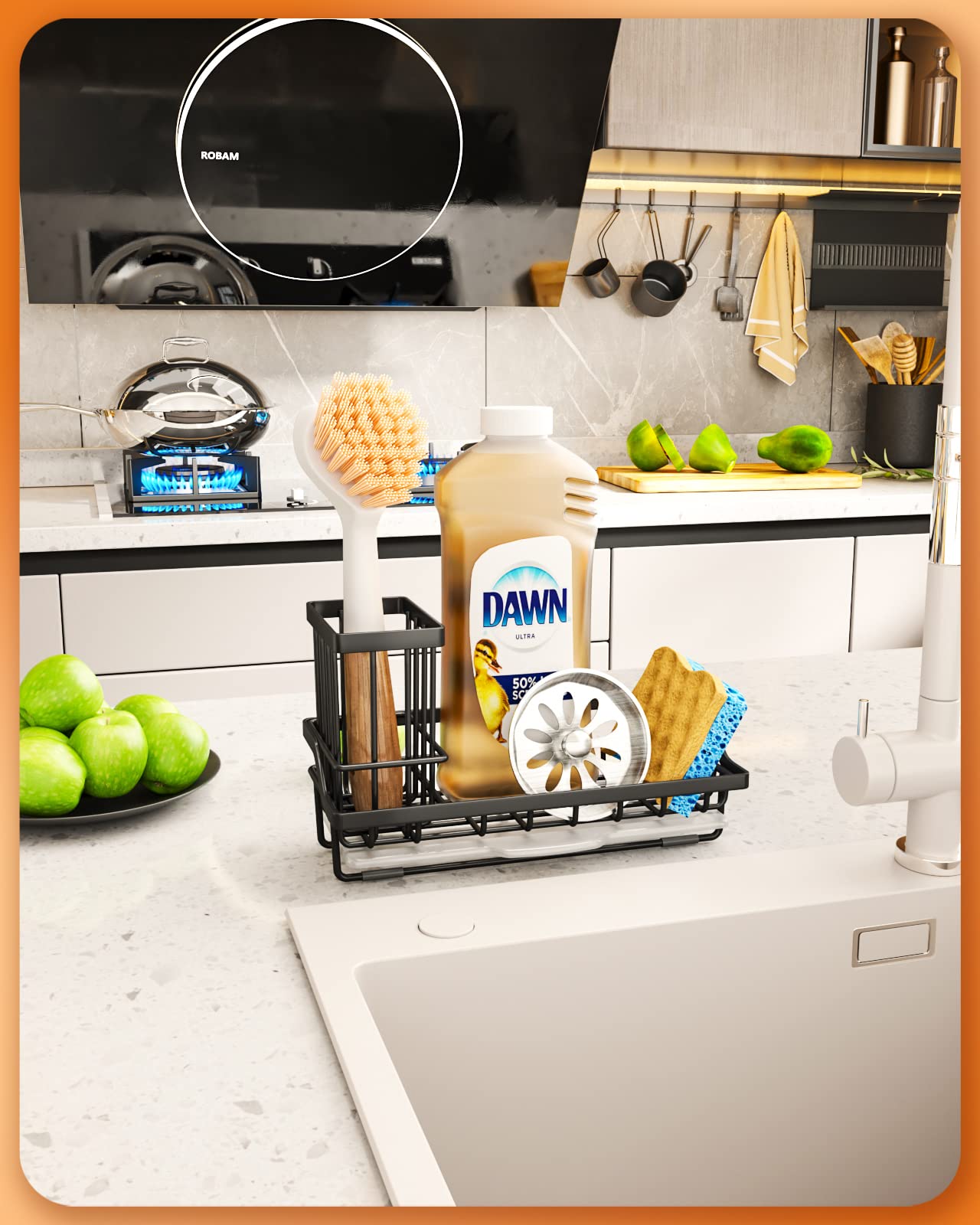 Swtymiki Sink Caddy Kitchen Sink Organizer With Detachable Brush Holder, Stainless Steel Sink Sponge Holder With Removable Drip