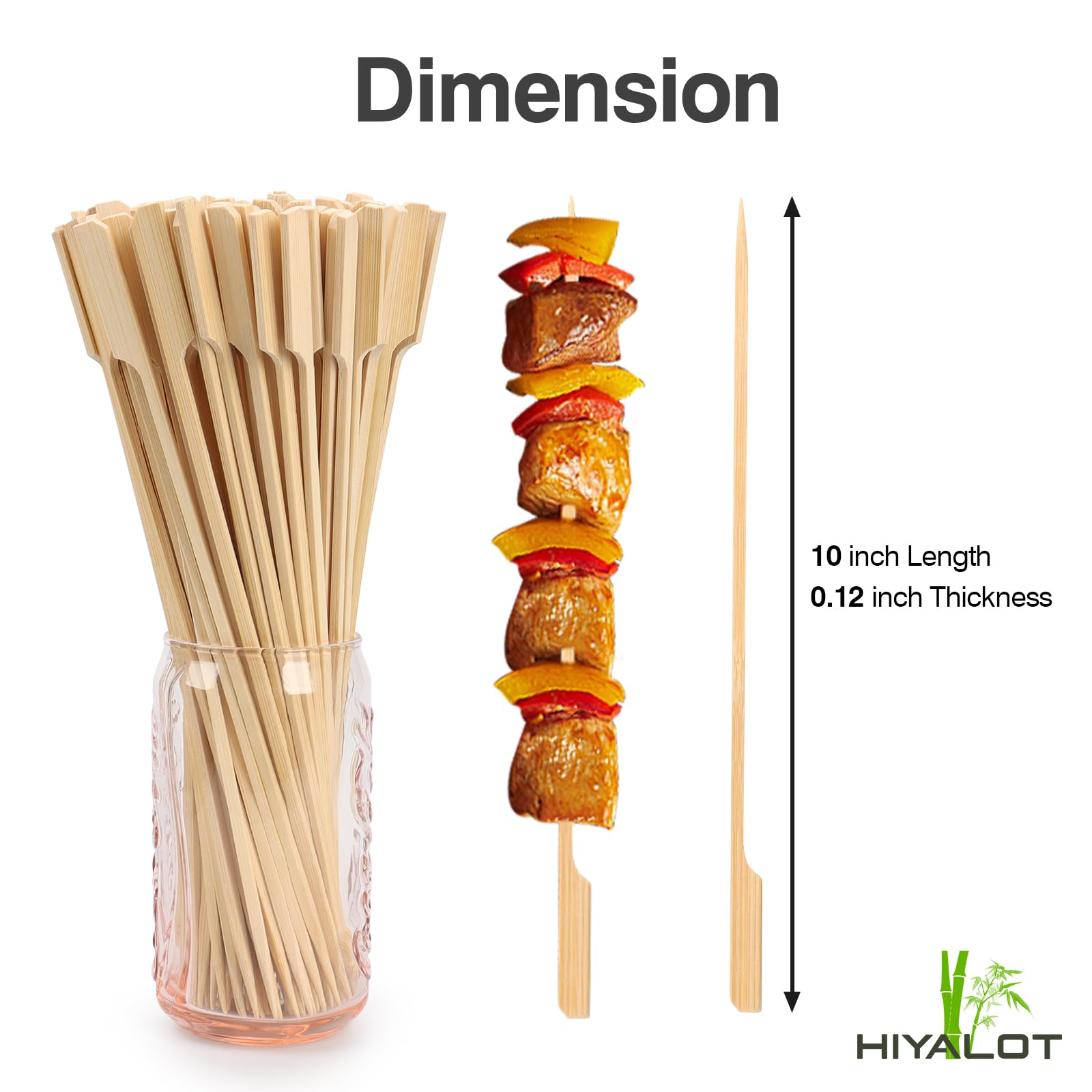 Bamboo Skewers 10 Inch For Bbq Kebab Sticks -Flat Handle Meat Krift Sticks For Grilling -Long Wooden Skewers For Food (100 Pack-