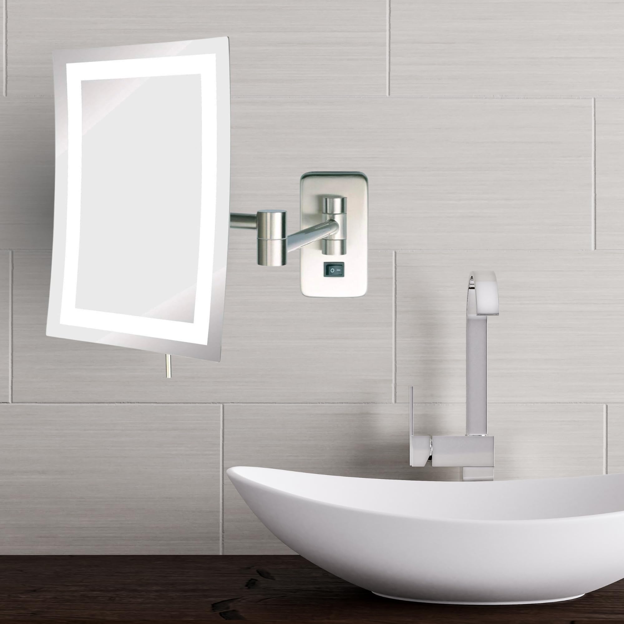 Jerdon Rectangular 6.5-Inch X 9-Inch Wall Mount Mirror - Makeup Mirror With 5X Magnification And 15.5-Inch Wall Extension - Nick