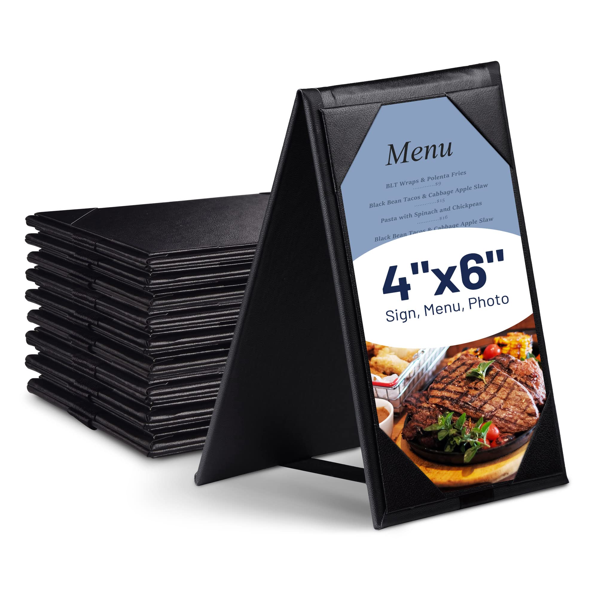 Wechef Table Tents 4 X 6 Inch Leatherette Pu Leather Menu Covers Double-Sided Frame Menu A-Frame Sign Holders Menu Folders For R