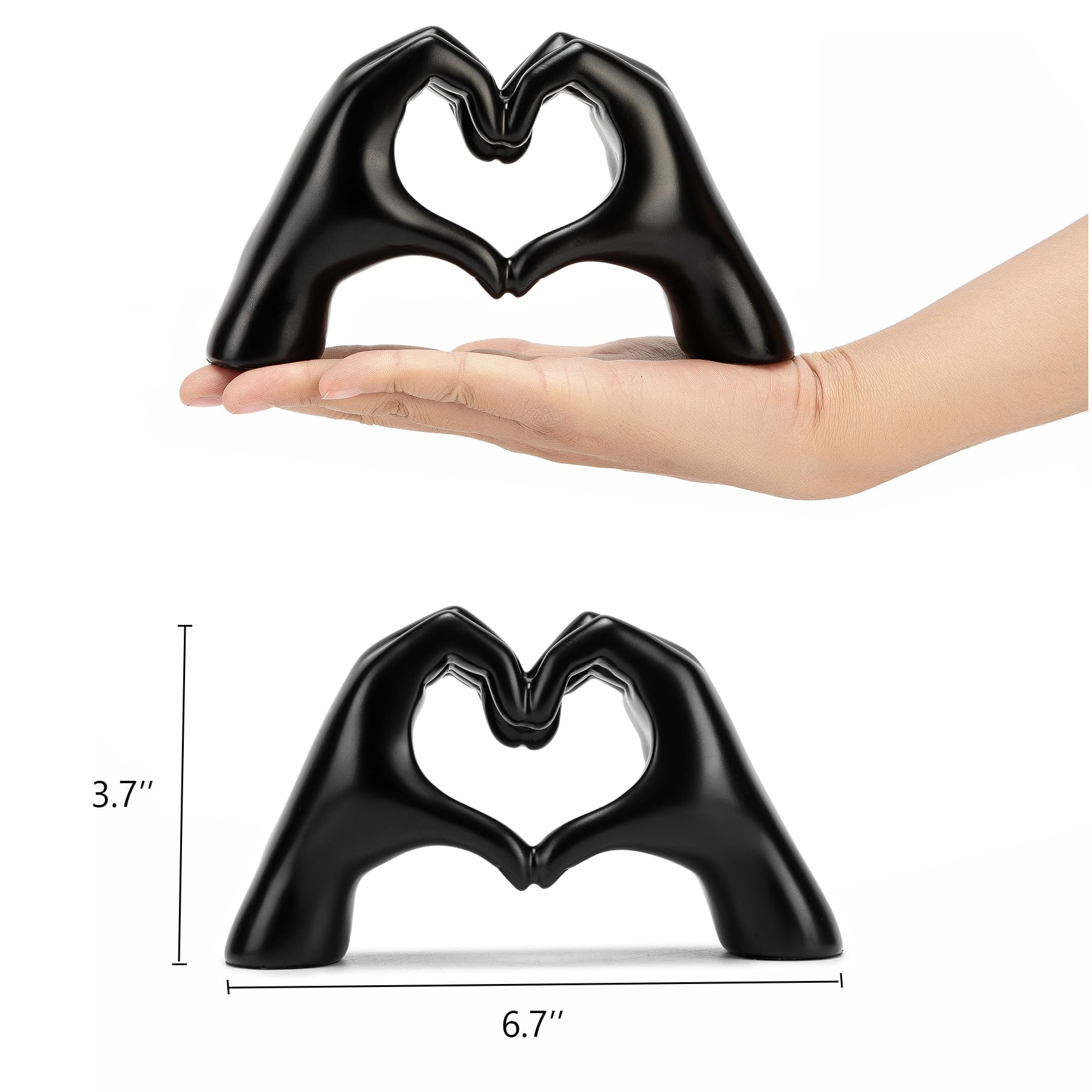 FANTESTICRYAN Medium Heart Hands Statues Black Hand Love Sculpture Decorative Home Decor Ornaments for Living Room, Wedding, Bed