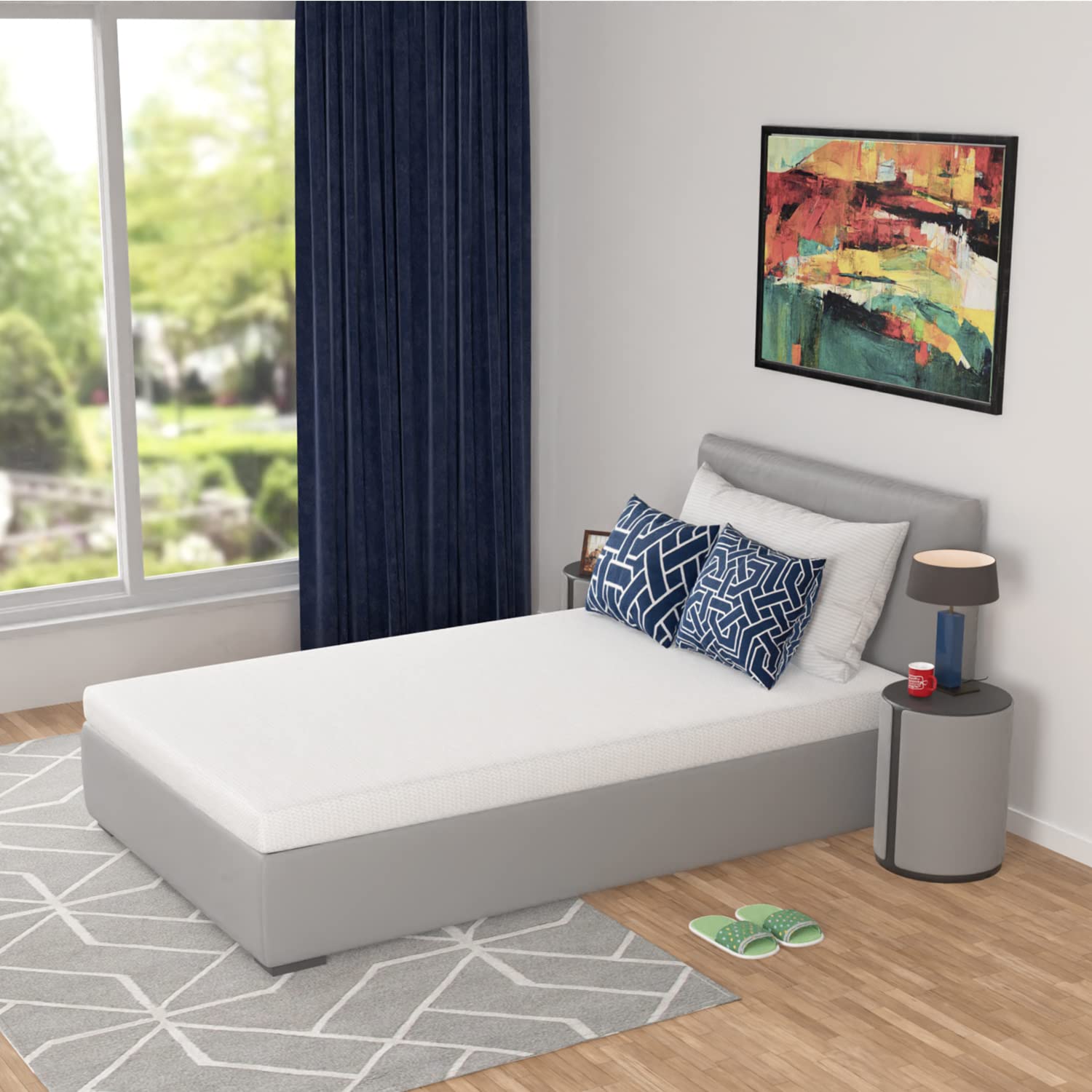 PayLessHere 5 Inch Green Tea Memory Foam Mattress Cooling Gel Infused Mattress Medium Firm Mattresses Fiberglass Free/CertiPUR-US Certified/Bed-in-a-Box/Pressure Relieving Twin Size White