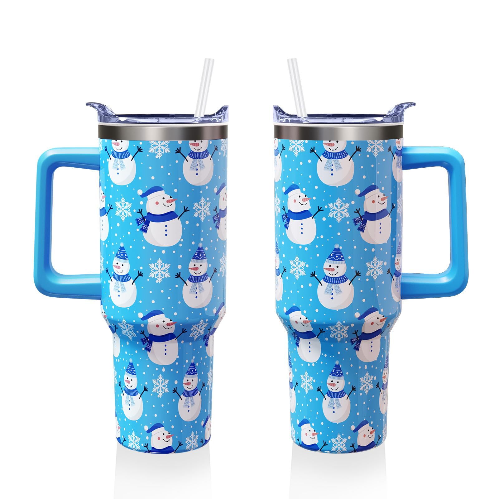 Merry Christmas Snowman 40 oz Tumbler with Lid Handle and Straw (1PC)