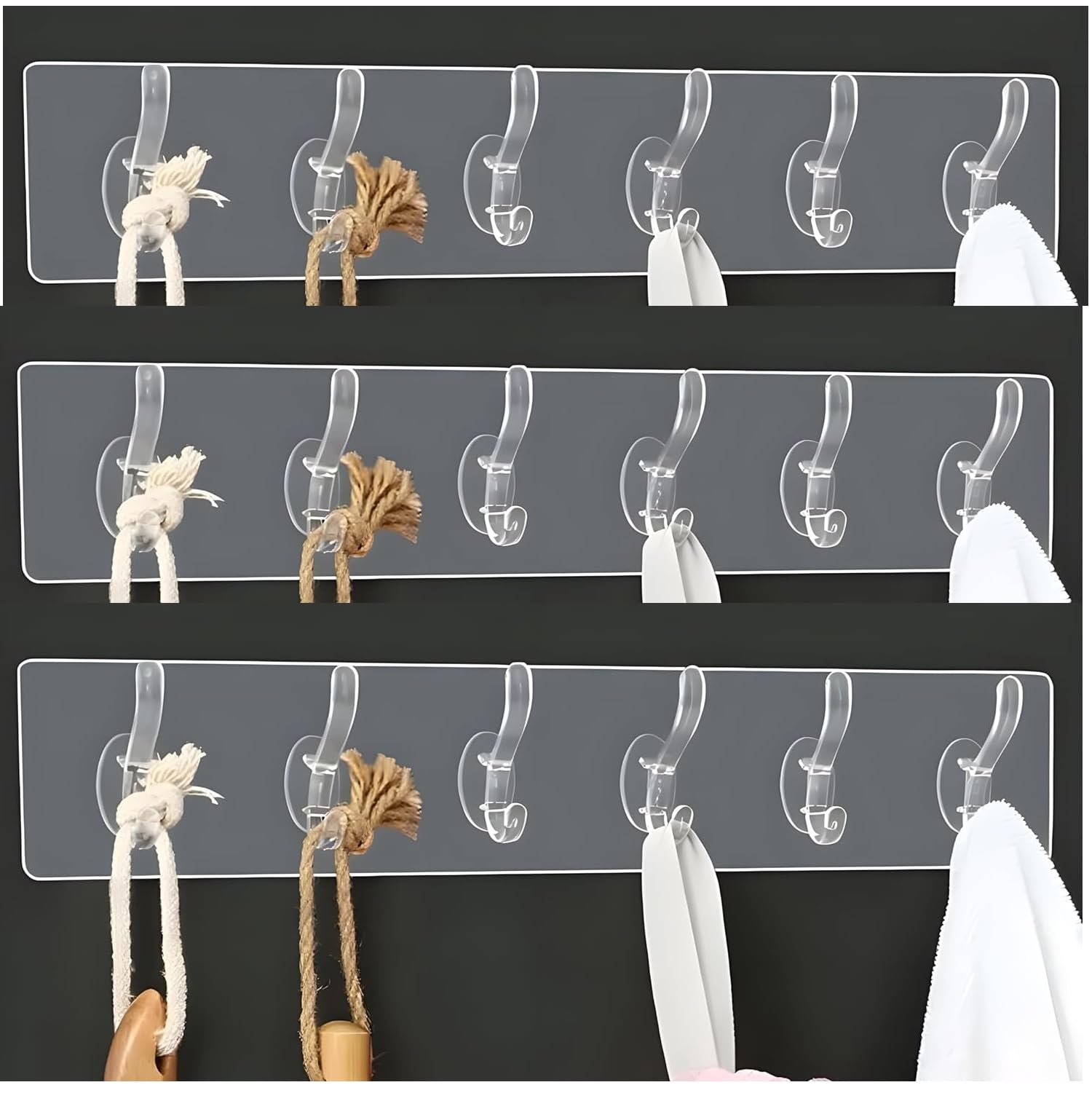Morvika (Pack Of 3) 6 In 1 Self Adhesive Wall Hooks, Heavy Duty Sticky Hooks For Hanging, Waterproof Transparent Adhesive Hooks 