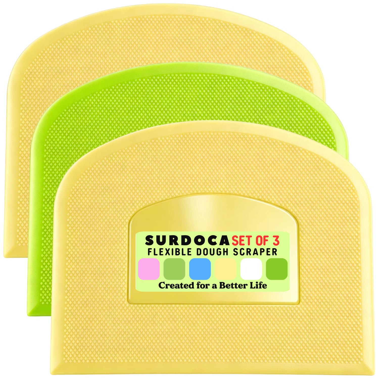 SURDOCA Dough Scraper Bench Scraper - 3P 14.2x8.5 Plastic Flexible Bowl Scraper, Sharp Edge & Angles Cake Scraper. Non-Slip Bake