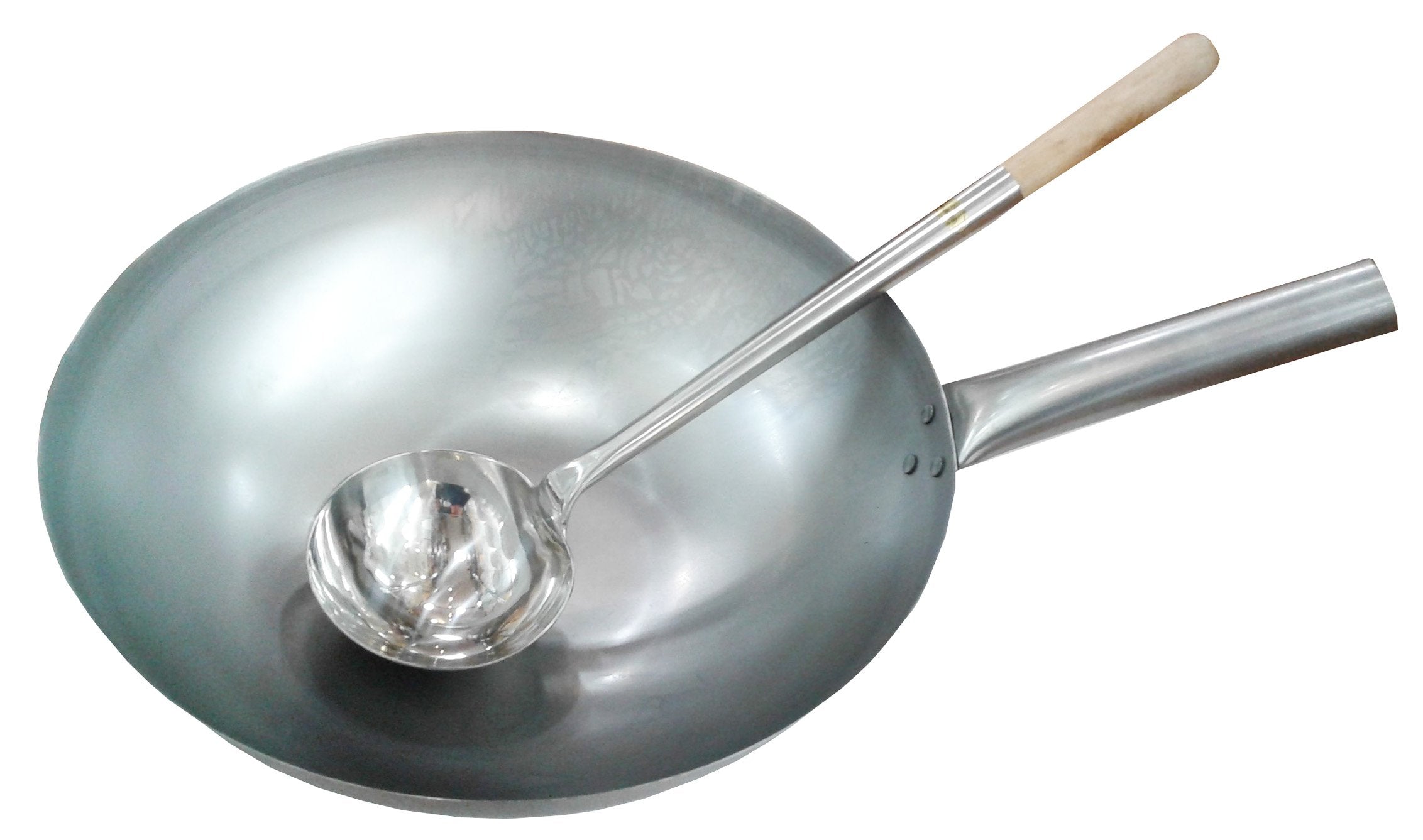 Sunrise 14 Inch Hong Kong Style Wok -Round Bottom + 18 Inch Lenghth Wok Ladle