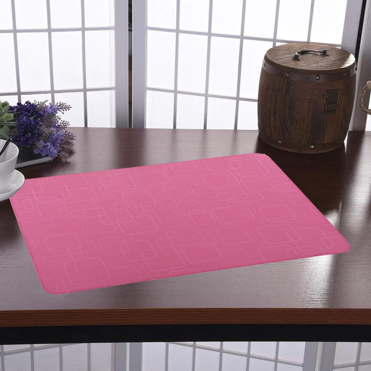 Kuber Industries Checkered Design Pvc 6 Pieces Dining Table Placemat Set (Pink), Ctktc13702