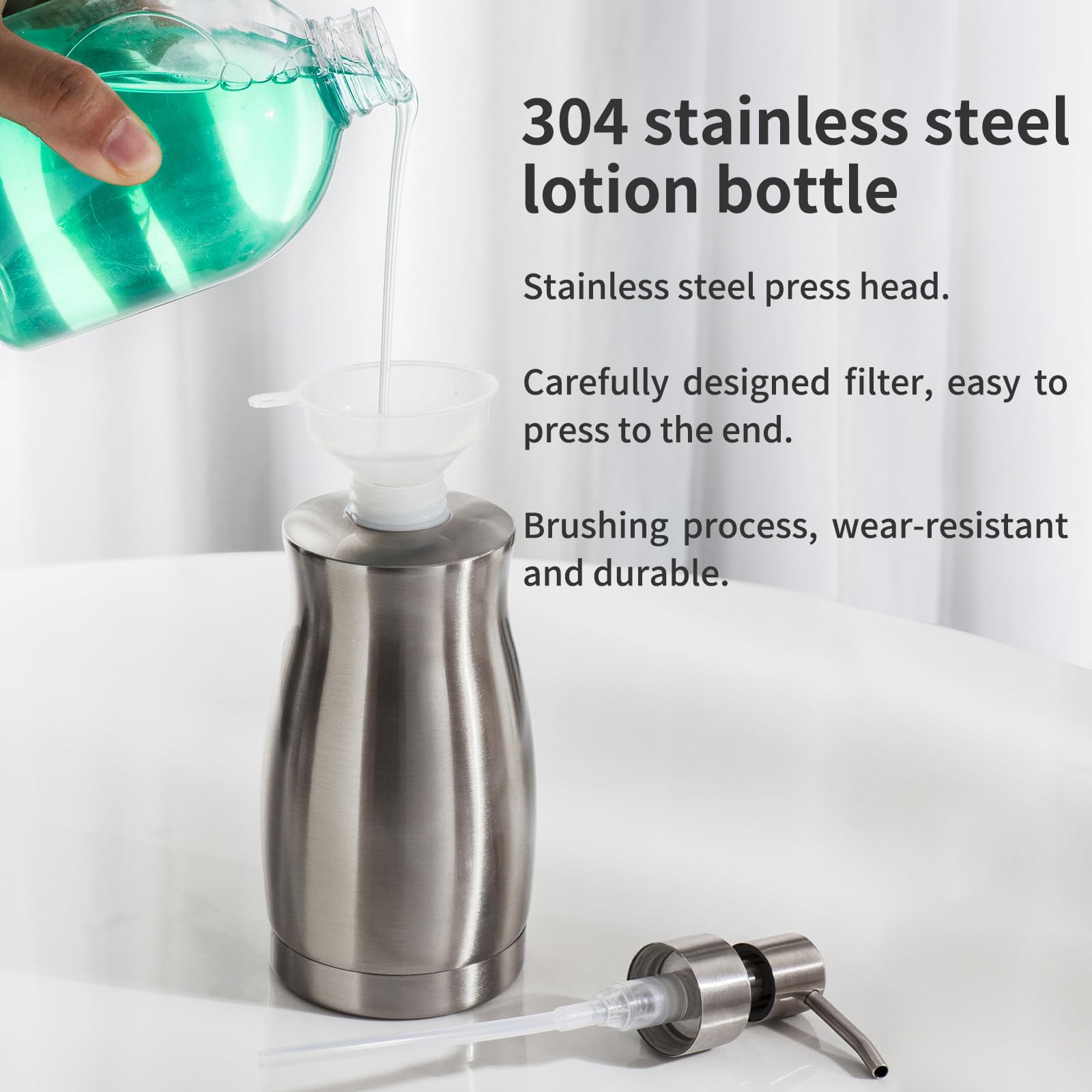 Zebeyima Brushed Stainless Steel Countertop Soap Dispenser Rust And Leak Resistant Hand Soap Pump With Funnel For Kitchen Counte