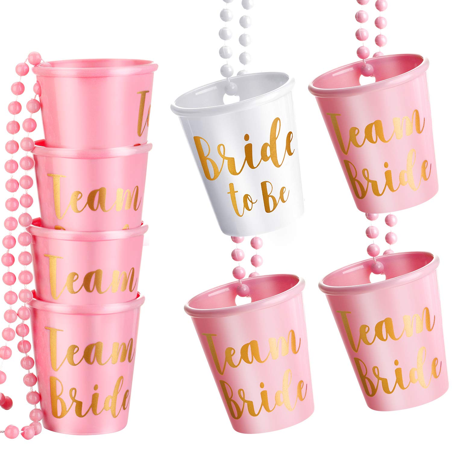 Boao 8 Pieces Bride Shot Necklace Glass, Bachelorette Shot Glass Necklace with Gold Foil for Wedding Bachelor Party and Bridal S