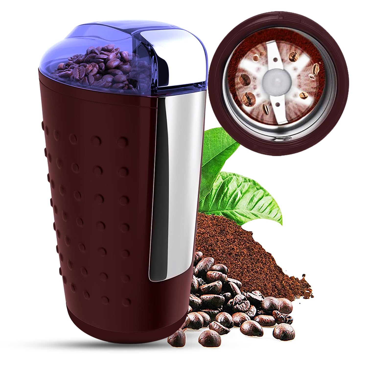 5 Core Coffee Grinder  85 Gram Or 3 Ounces / 12 Cup Capacity  One-Touch Automatic Electric Bean Spice Grinding Machine  150W Cop