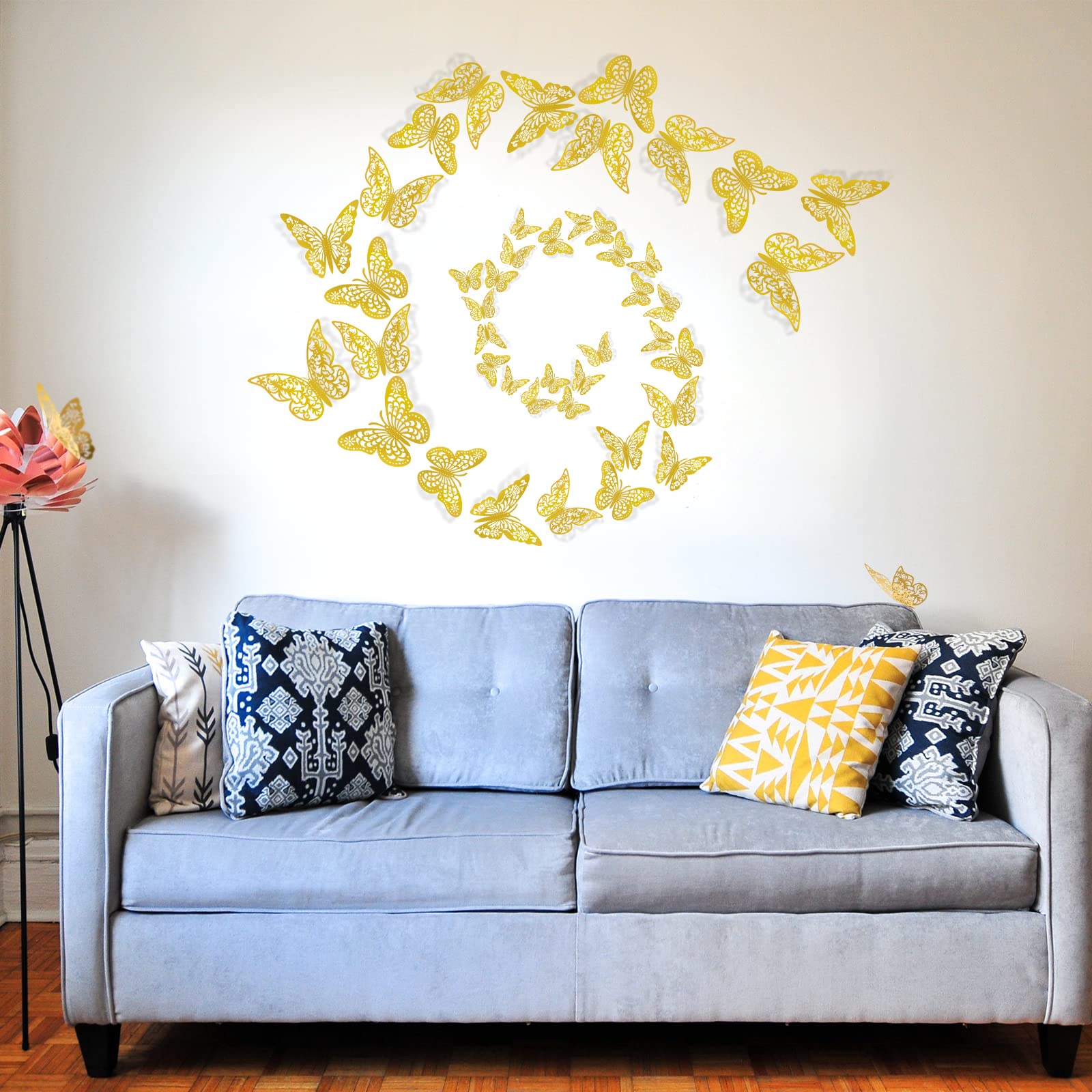 InsuWood 120Pcs 3D Butterfly Wall Decor  Gold Butterfly Decorations 5 Styles 3 Sizes  Butterfly Party Birthday Cake Decorations  Gold Butterfly Wall Stickers for Girls  Kids  Nursery  Wedding Decor