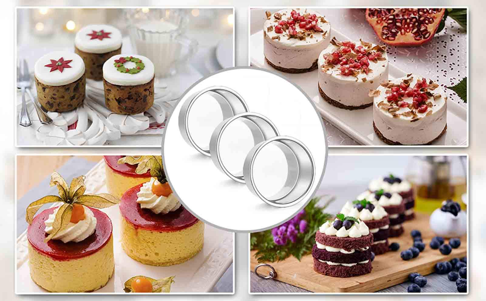 Teamfar 4 Inch Cake Pan, Mini Cake Pan Small Round Baking Tins Set Stainless Steel, For Baking Steaming Serving, Healthy & Sturd