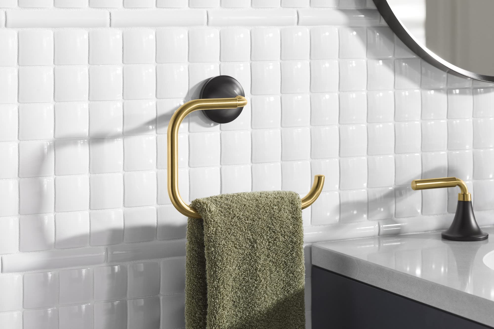 Kohler 27428-Bmb Tone-Towel Ring, Matte Black W/Moderne Brass