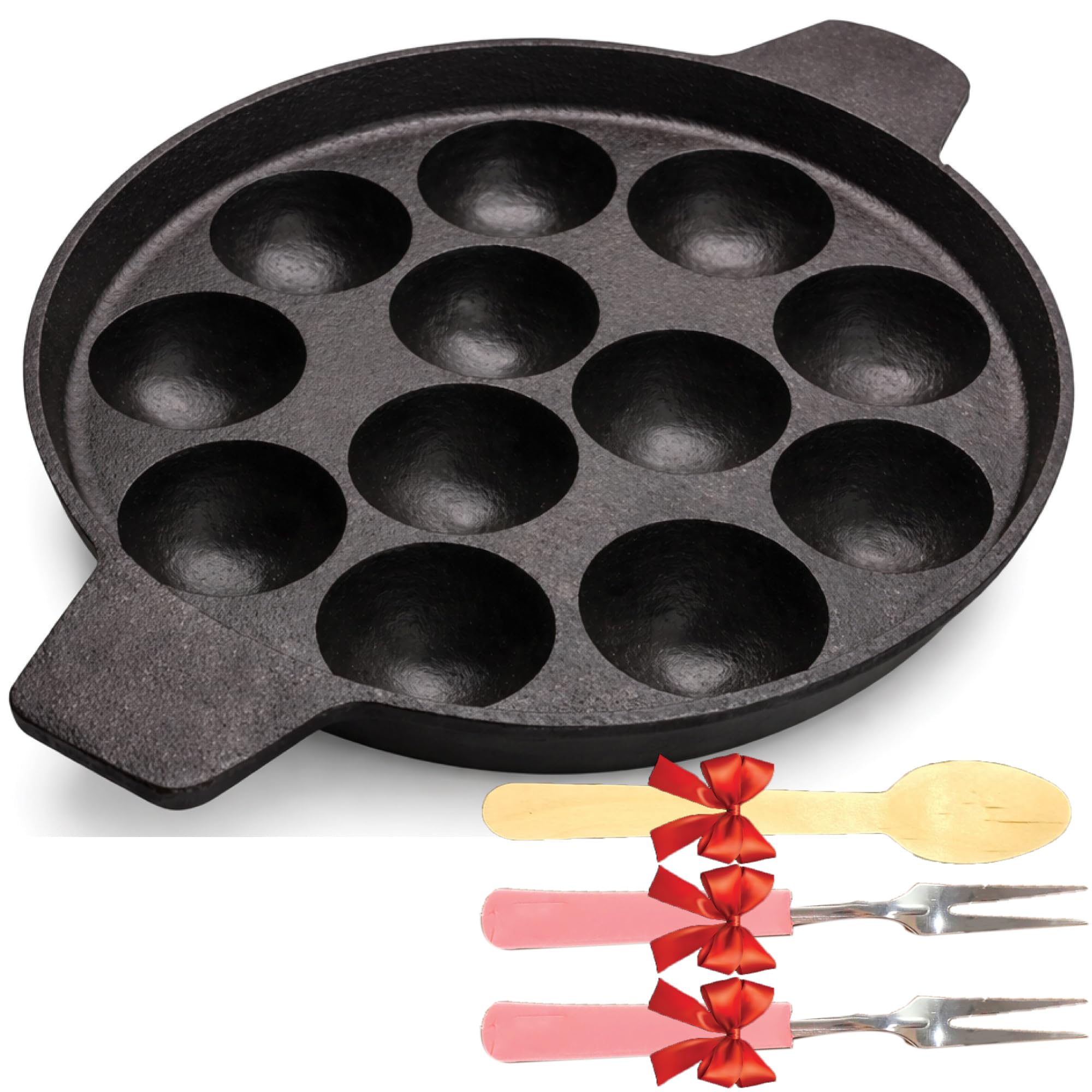 6Th Planet Pre-Seasoned Cast Iron Paniyaram Pan 12 Cavity | Induction, Gas & Electric Stove Compatible Appe Pan | Appam Patra, P