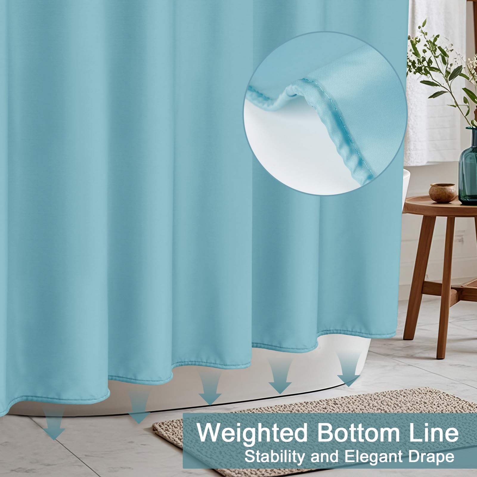 AooHome Stall Size 48x72 inch Shower Liner  Fabric Solid Color Bathroom Curtain with Hooks  Weighted Hem  Waterproof  Blue