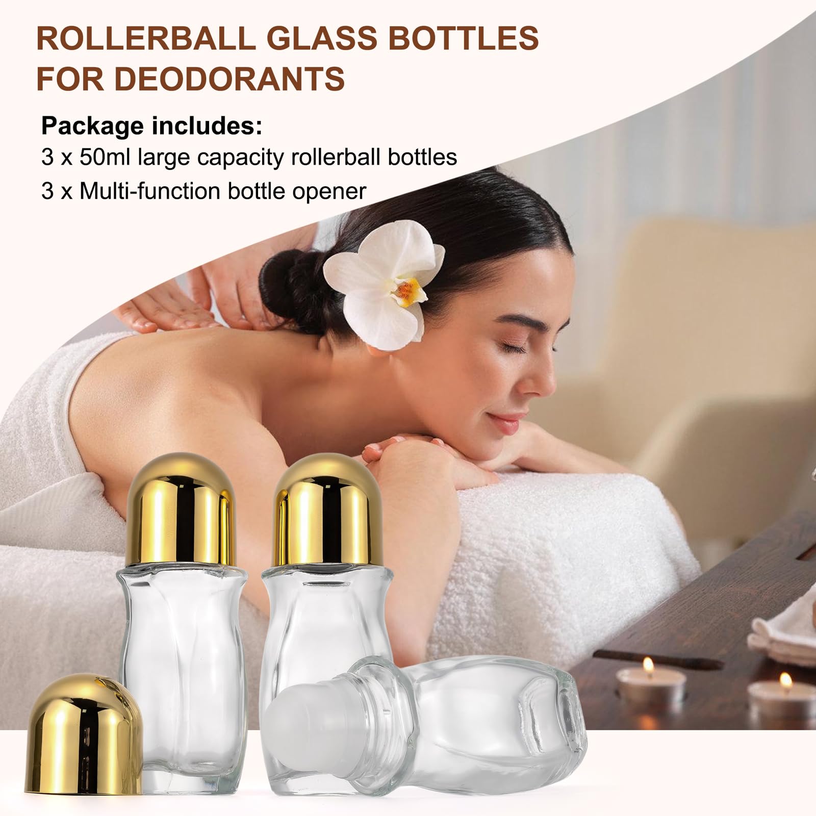 Jiuwu Frosted Clear Roll On Bottles,3 Pack Roller Bottles For Deodorant,50 Ml Essential Oil Roller Bottles,Empty Glass Bottle Wi