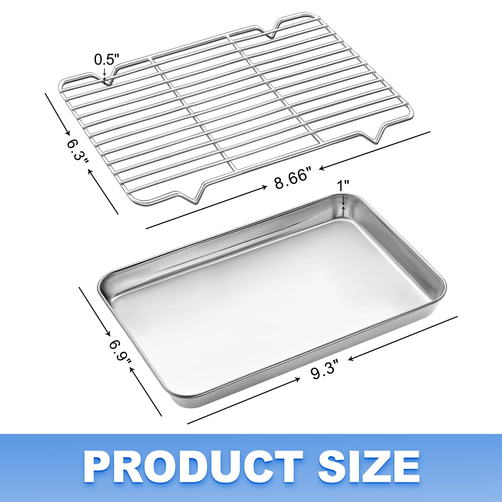 Baking Sheet With Rack, Zacfton Stainless Steel Cookie Sheet Baking Pan With Cooling Rack, Eighth Sheet Pan Toaster Oven Tray Wi
