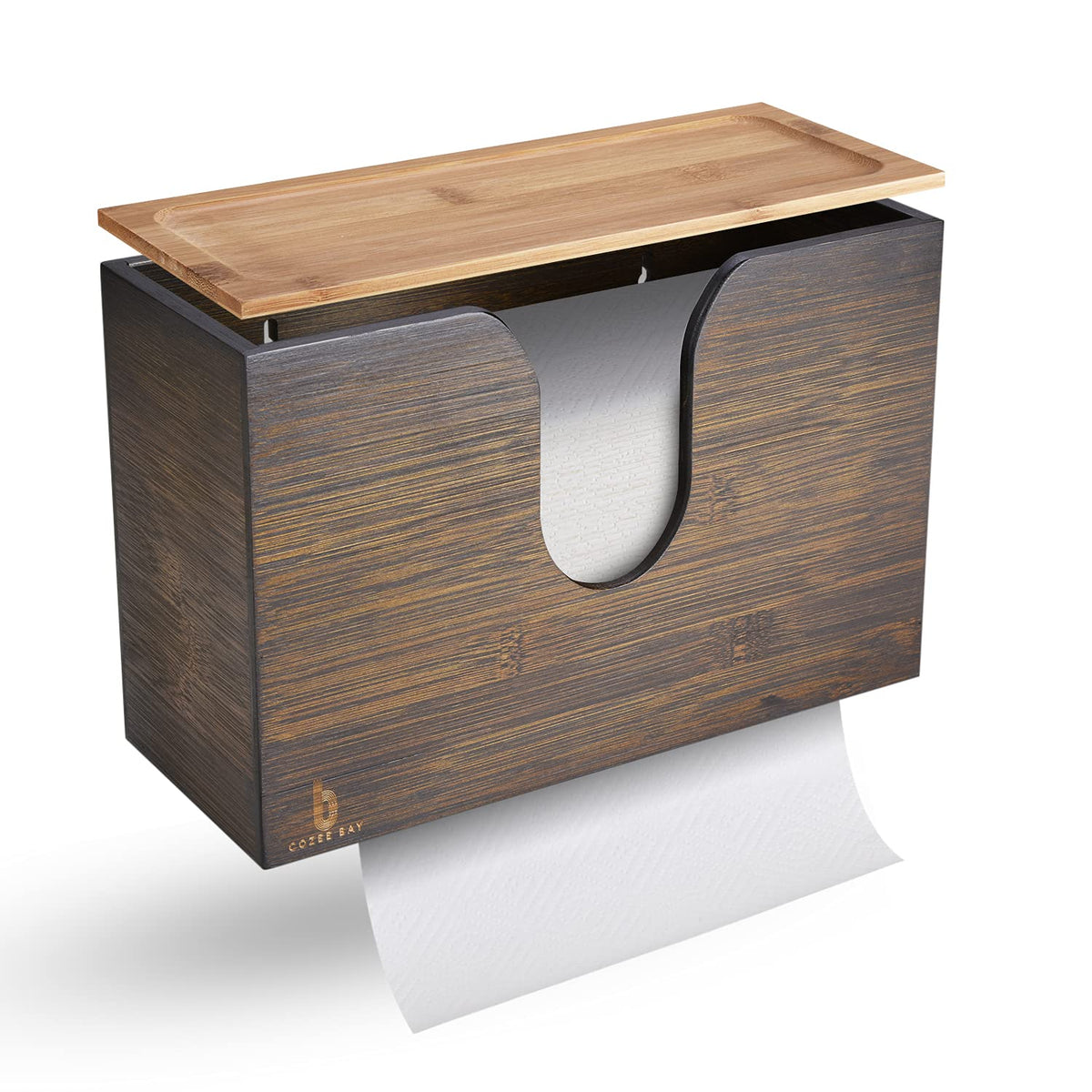Cozee Bay Bamboo Paper Towel Dispenser, Paper Towel Holder With Lid For Home And Commercial, Wall Mount Or Countertop For Multif
