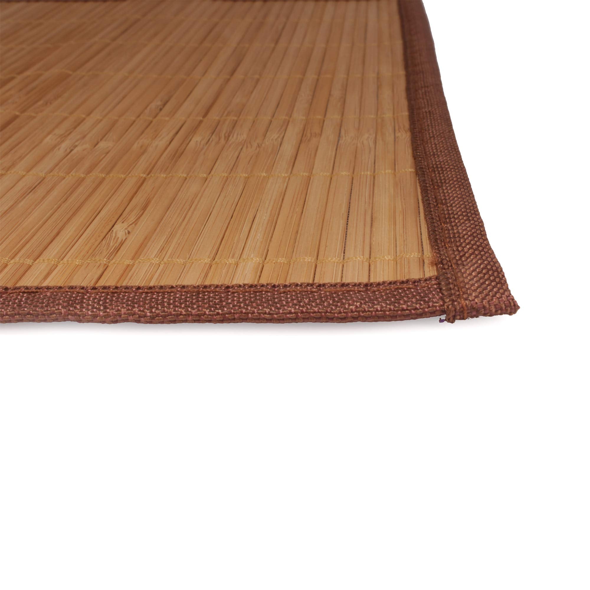 Bamboomn Bamboo Slat Placemat With Brown Fabric Border - Solid Color Print - 18'' X 13'' - Carbonized Brown - 4Pc