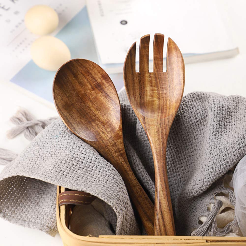 Aoosy Salad Tongs, Salad Servers, Salad Tongs For Serving, 10.2 Inches Acacia Wood Serving Utensils Set Salad Mixing Dinner Fork