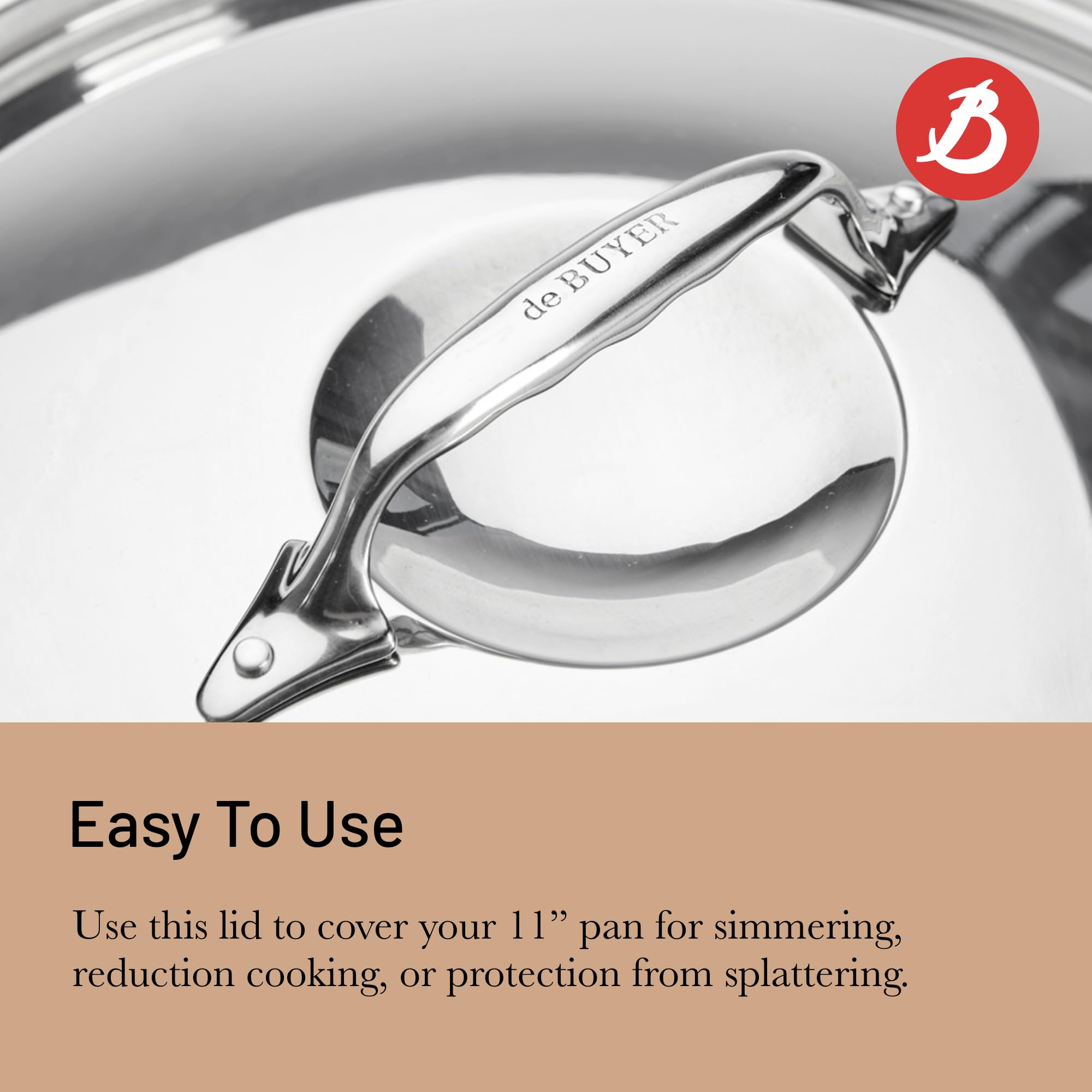 De Buyer Stainless Steel Lid, Polished - 11    - Compatible With 11'' Prima Matera Copper Or Affinity Stainless Steel Pan - Dish