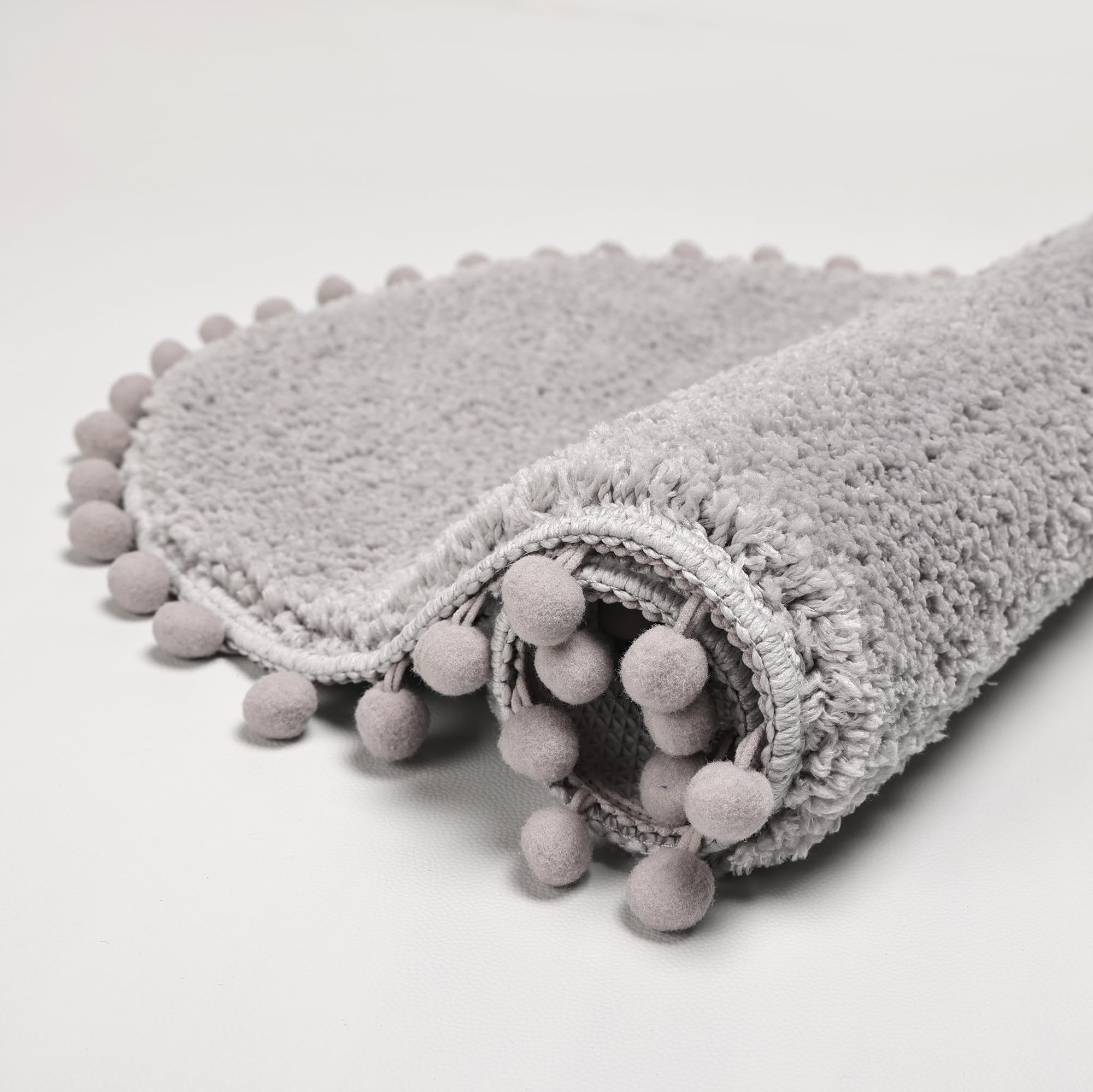 Yirddeo Bath Mat Light Grey Oval Rug With Pom Bathroom Rugs For Bedroom Non Slip Cute Boho Absorbent Mats Soft Plush Washable Ru