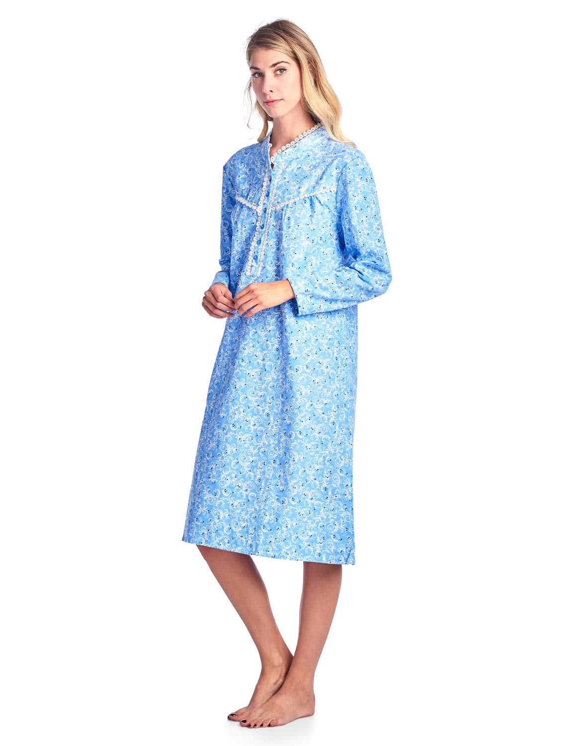 Casual Nights Womens Flannel Floral Long Sleeve Sleepwear Nightgown - Blue - Medium