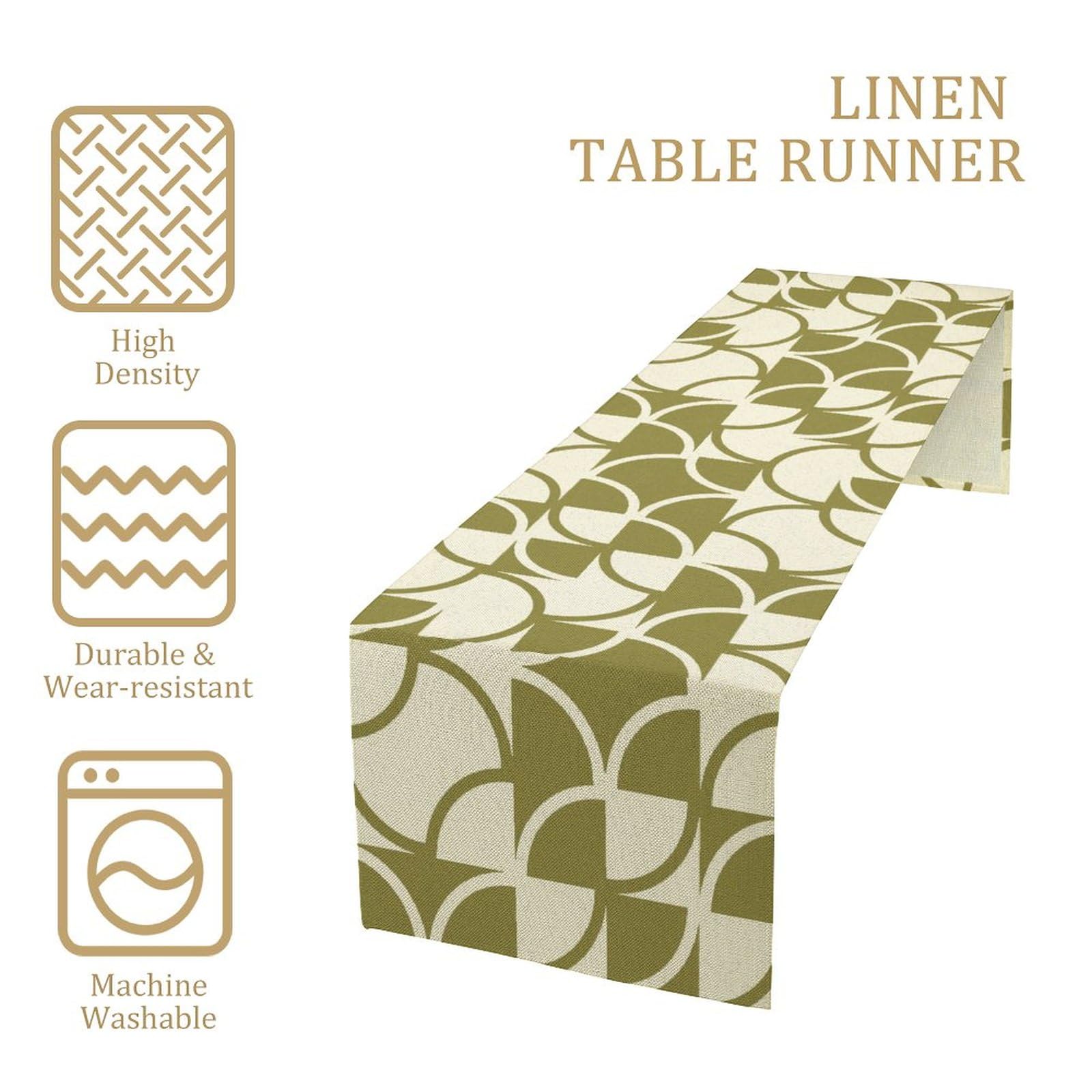 Geometric Table Runner,Green Nordic Vintage Mid Century Geometric Linen Table Runners For Home Living Room Kitchen Family Dinner