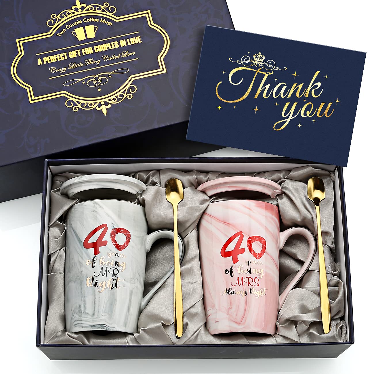 Sovyime 40 Years of Being Mr Right and Mrs Always Right Wedding Marriage Anniversary Cup for Couple Ceramic Marble Coffee Mugs -