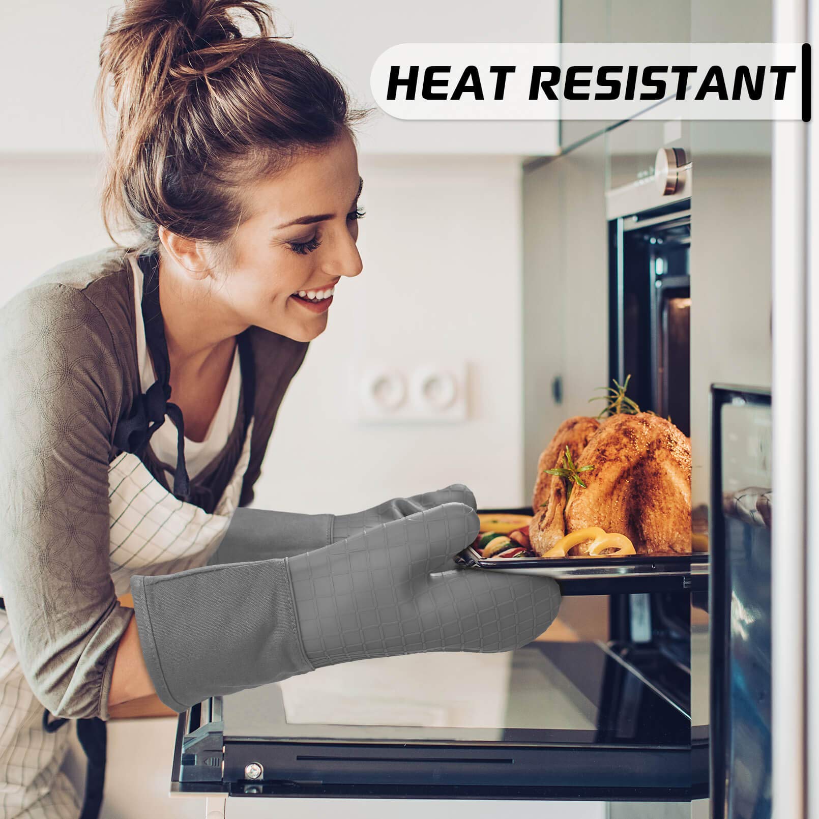 Homwe Silicone Oven Mitts And Pot Holders For Kitchen & Baking - Set Of 4 Heat-Resistant, Heavy-Duty Cooking Mittens W/Non-Slip,