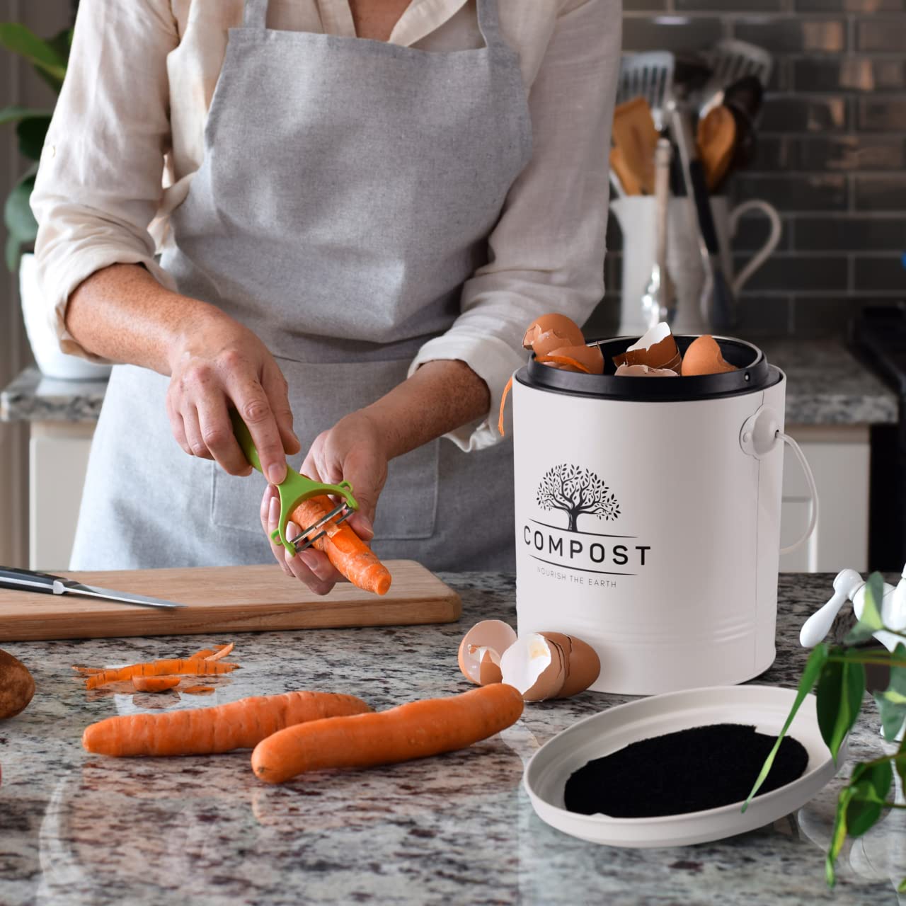 Perfnique Kitchen Compost Bin, 1.3 Gallon Countertop Compost Bin With Lid, Indoor Compost Bucket Includes Inner Bucket Liner And