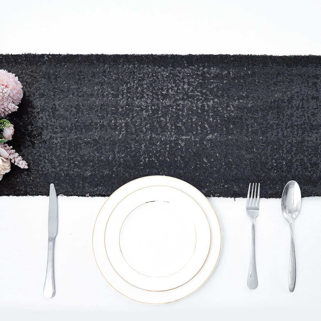 6 Packs 12 X 72 Inches Black Sequin Table Runner, Glitter Runner For Birthday Party Supplies Decorations Wedding Bachelorette Ho