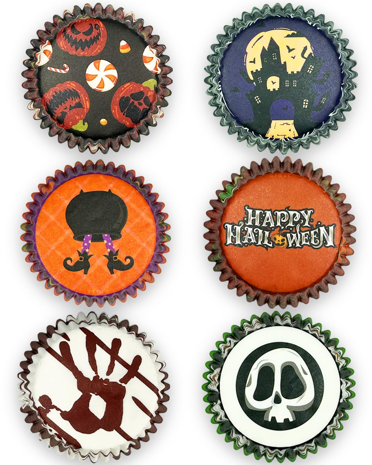 Qiqee Halloween 300-Count Cupcake Liners Standard Cupcake Cups 6 Design Cupcake Papers Baking Cups Cupcake Wrappers For Hallowee