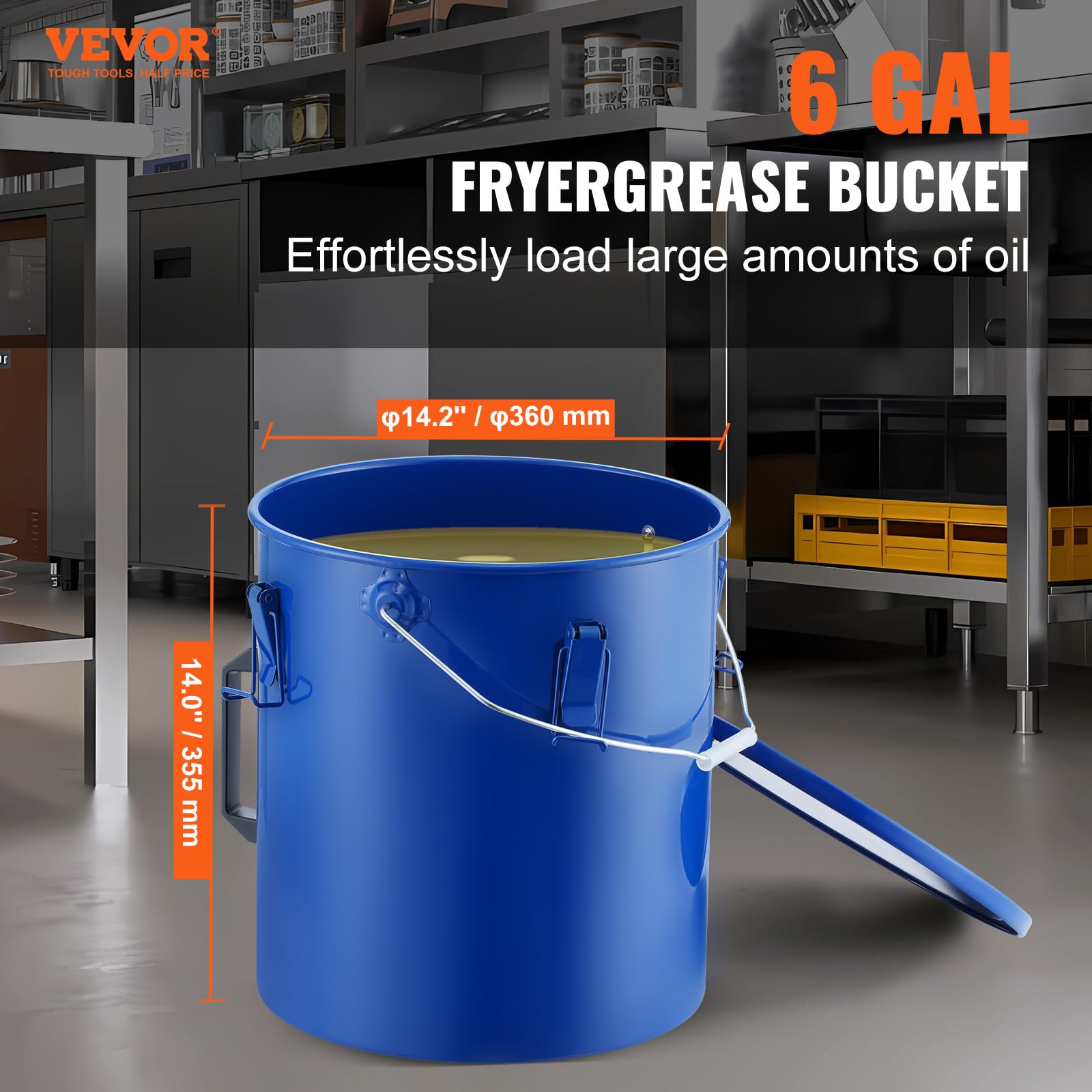 Vevor Fryer Grease Bucket, 6 Gal Oil Disposal Caddy Carbon Steel Fryer Oil Bucket With Rust-Proof Coating, Oil Transport Contain