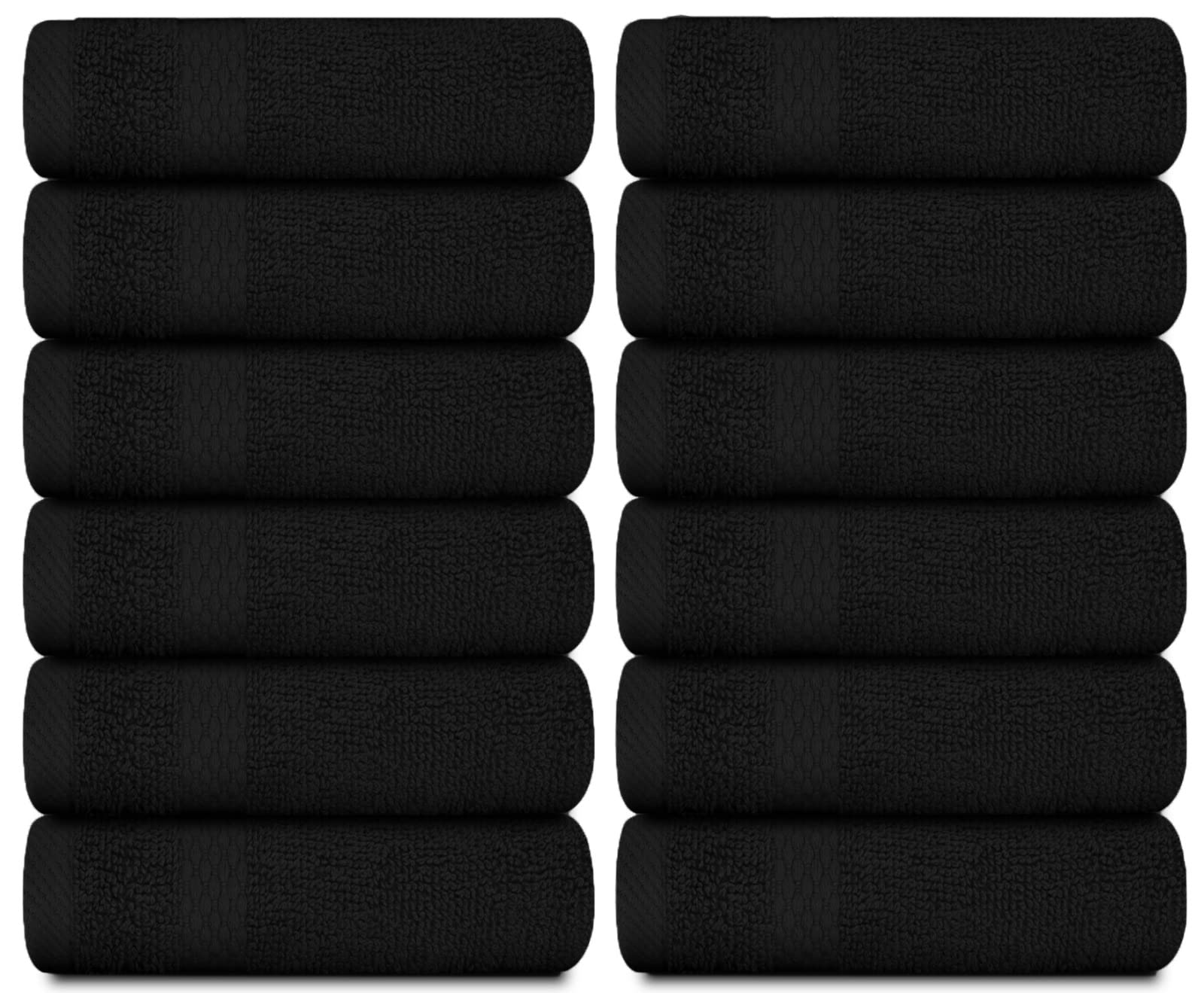 White Classic Luxury Cotton Washcloths - Makeup Removal Face Towel Set | 12 Pack | Black