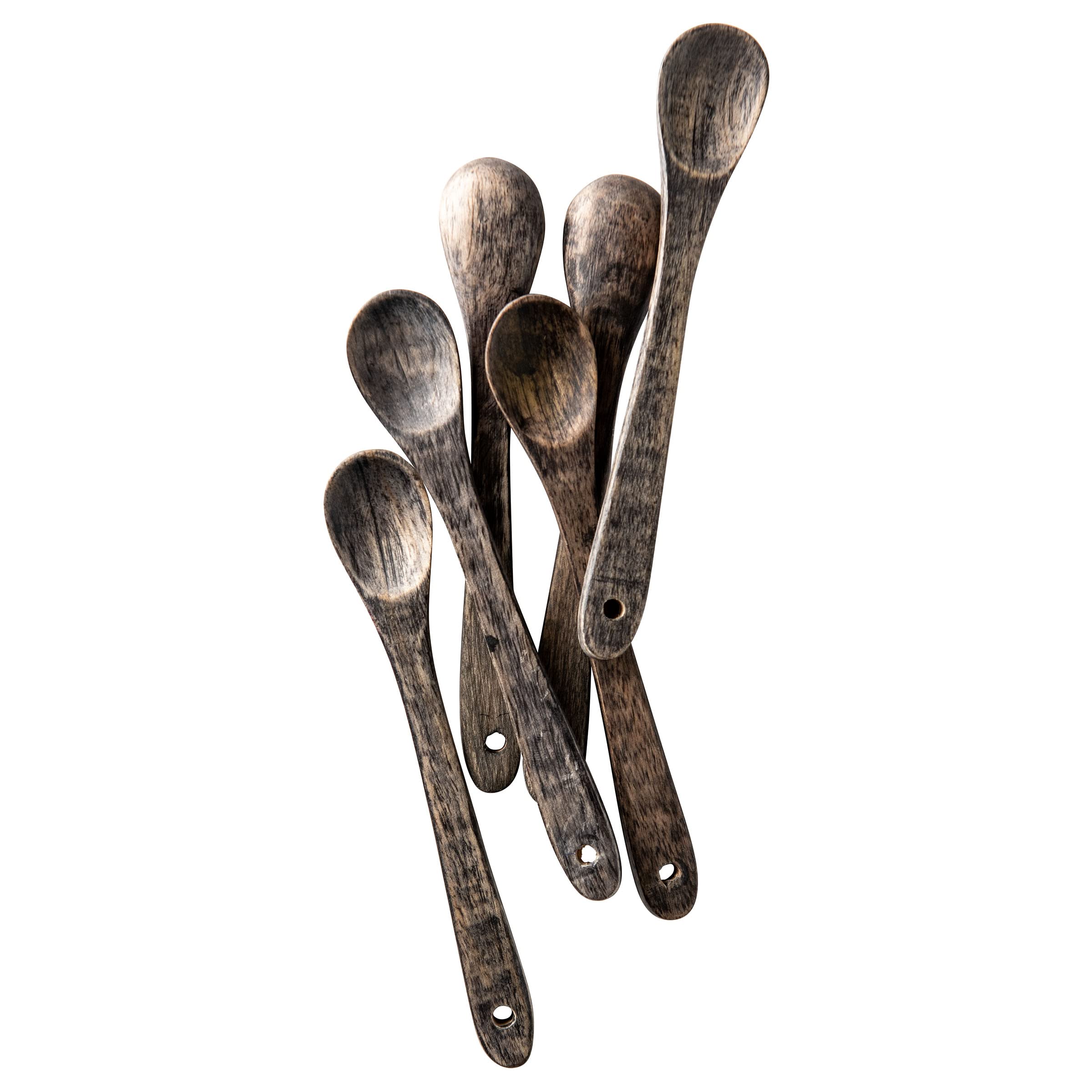 Karma Tasting Spoons Set - Tasting Spoons For Cooking - Gray Wood Kitchen Utensils - Gray Wood - Set Of 6