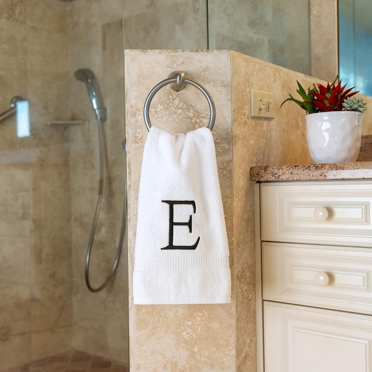 Black Monogram Hand Towel For Bathroom - Monogrammed Initial Hotel Quality Decorative Embroidered Luxury Towel For Powder Room,