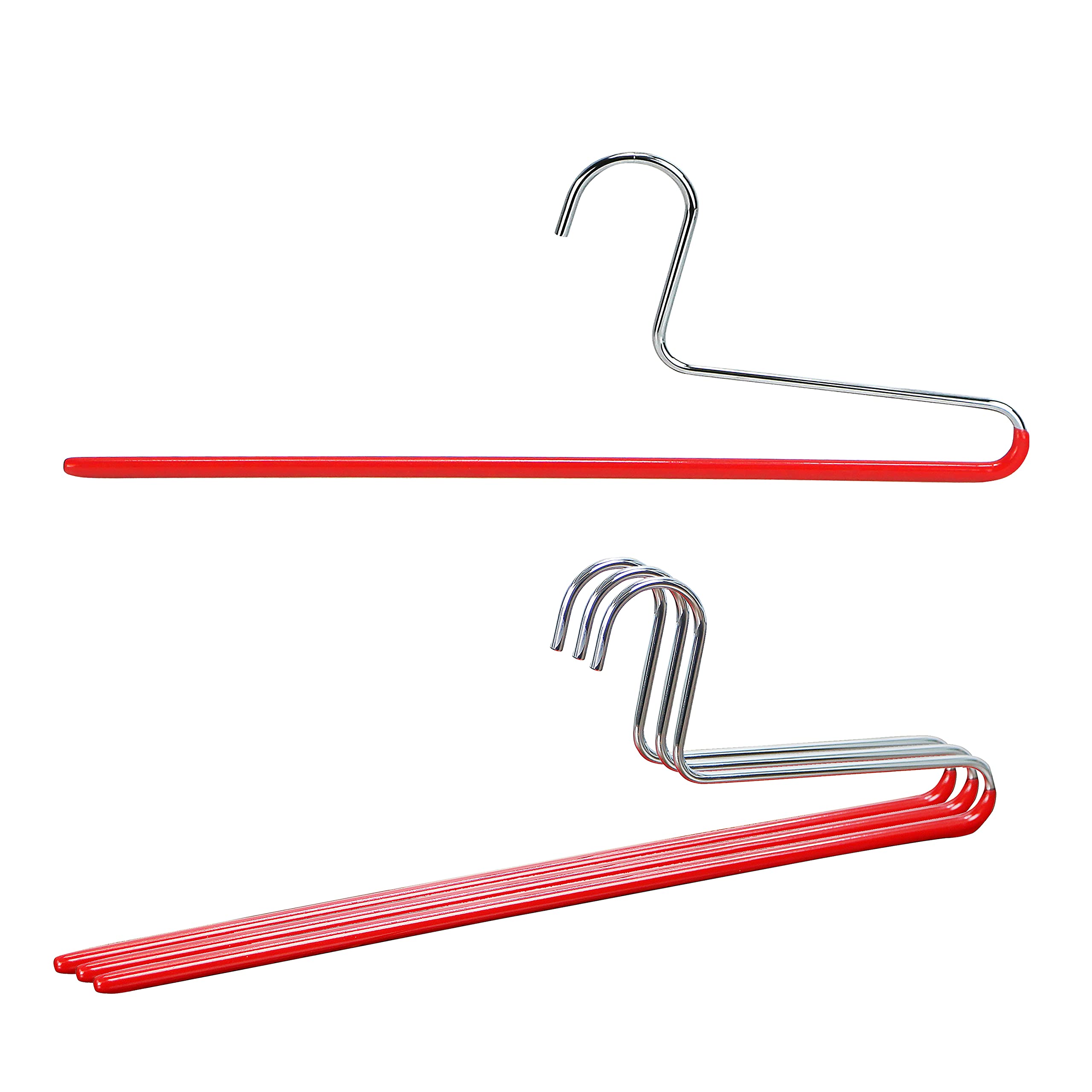Mawa By Reston Lloyd Trouser Series Non-Slip Space-Saving Clothes Hanger With Single Rod For Pants, Style Kh/1, Set Of 4, Red